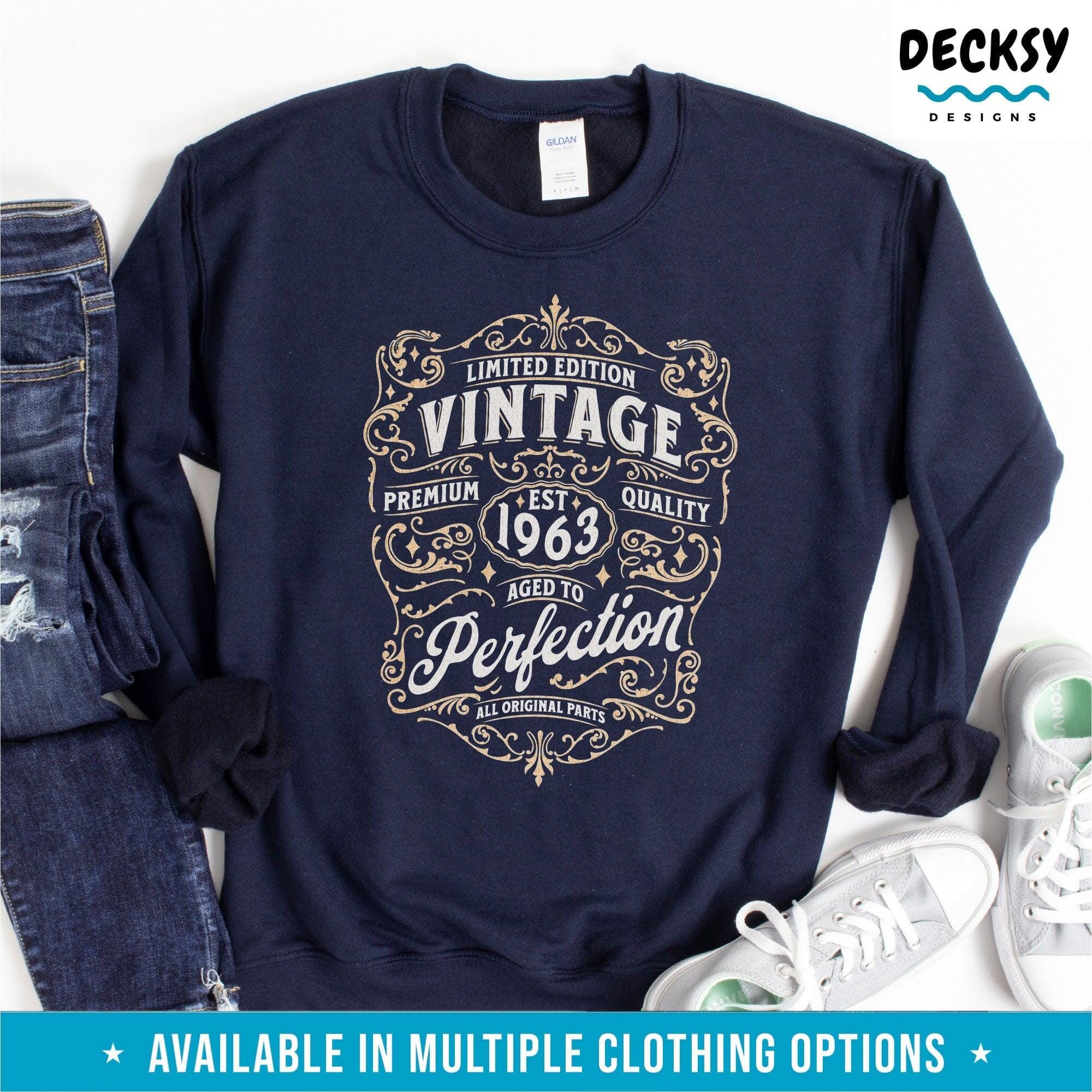 60th Birthday T-Shirt Gift, Vintage 1963 Aged To Perfection Tee-Clothing:Gender-Neutral Adult Clothing:Tops & Tees:T-shirts:Graphic Tees-DecksyDesigns