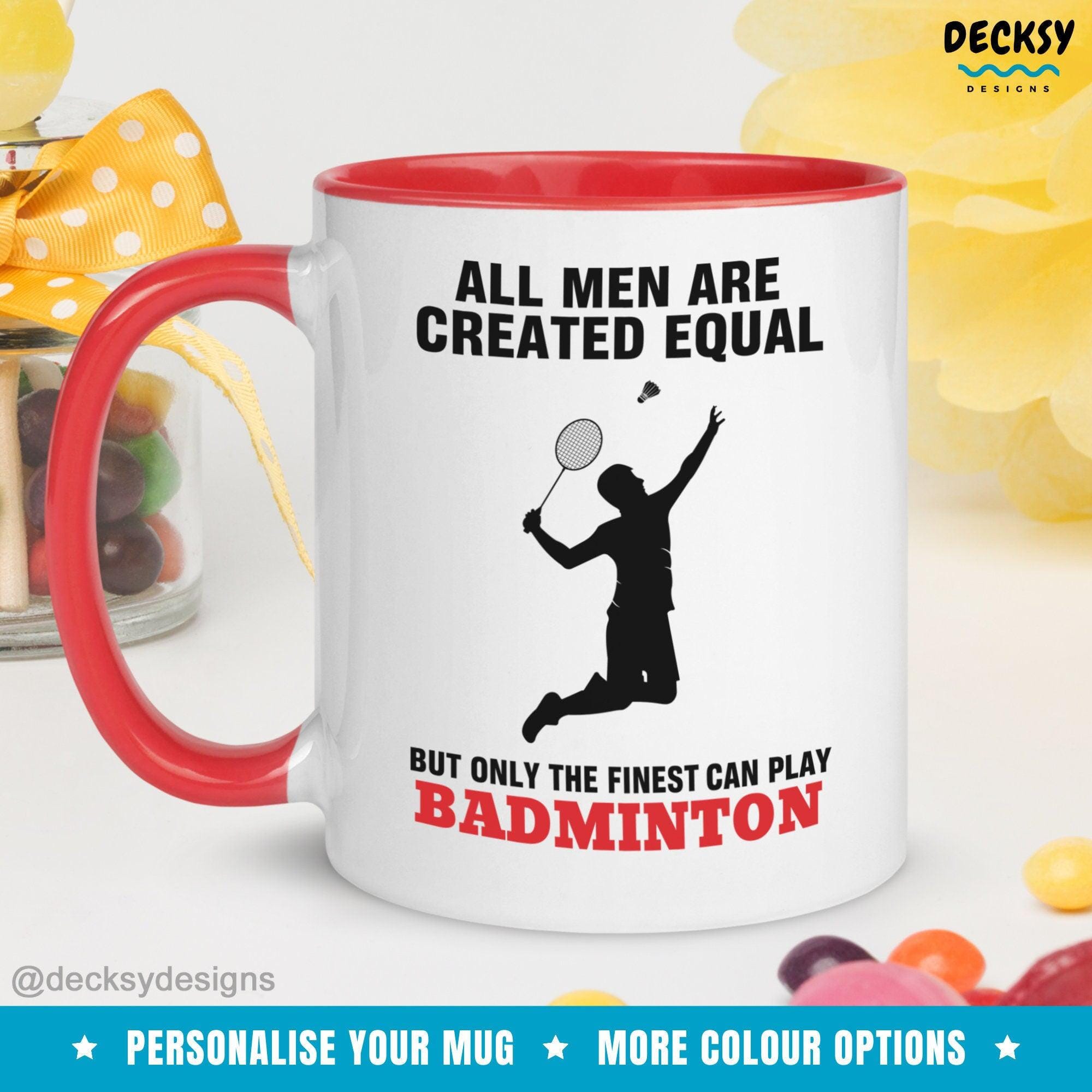 Badminton Mug, Badminton Player Gift For Men-Home & Living:Kitchen & Dining:Drink & Barware:Drinkware:Mugs-DecksyDesigns-White Mug 11 oz-NO PERSONALISATION-DecksyDesigns