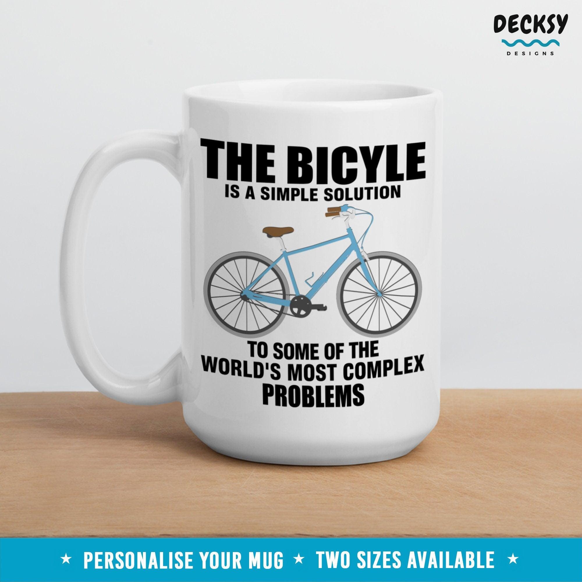 Bicycle Mug, Custom Cycling Gift-Home & Living:Kitchen & Dining:Drink & Barware:Drinkware:Mugs-DecksyDesigns-White Mug 11 oz-NO PERSONALISATION-DecksyDesigns