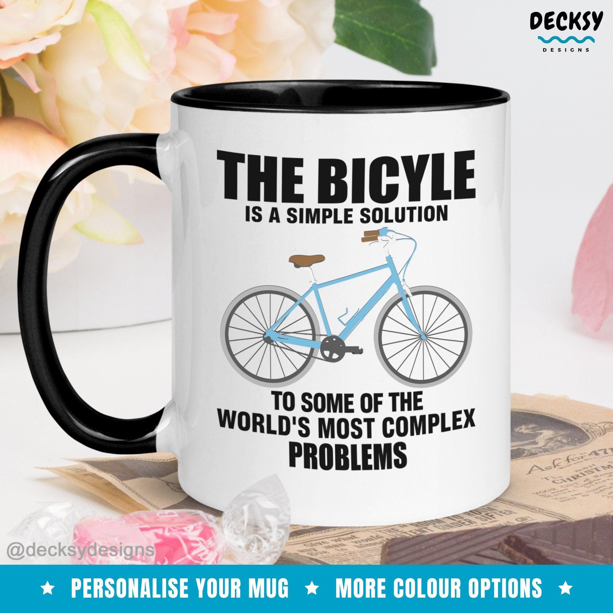 Bicycle Mug, Custom Cycling Gift-Home & Living:Kitchen & Dining:Drink & Barware:Drinkware:Mugs-DecksyDesigns-White Mug 11 oz-NO PERSONALISATION-DecksyDesigns