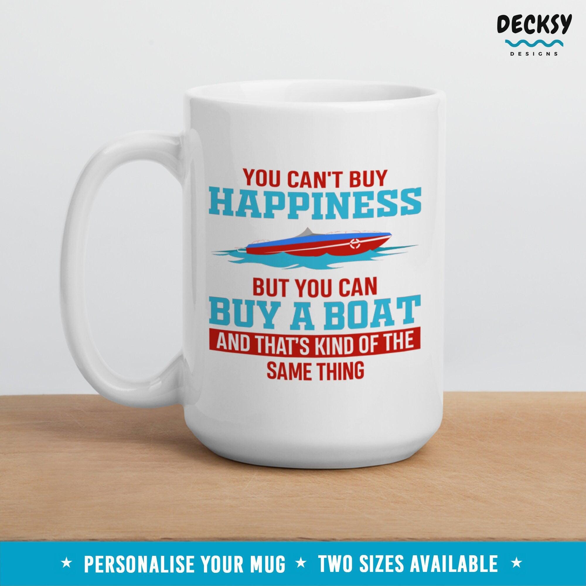 Boat Lover Coffee Mug, Personalised Boating Gift-Home & Living:Kitchen & Dining:Drink & Barware:Drinkware:Mugs-DecksyDesigns-White Mug 11 oz-NO PERSONALISATION-DecksyDesigns