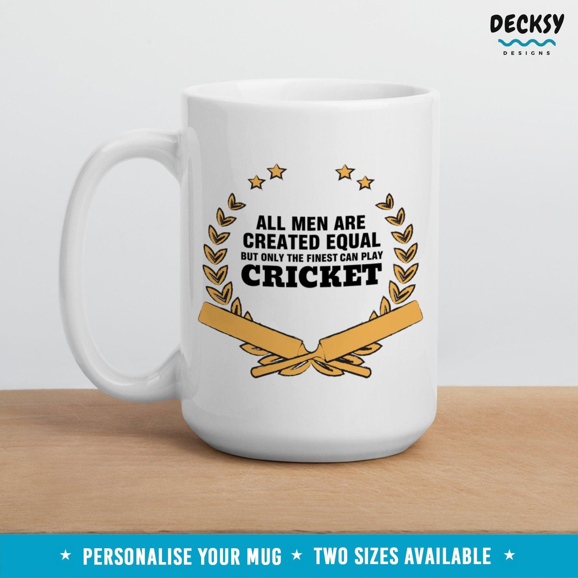 Cricket Mug Funny, Custom Cricketer Gift For Men-Home & Living:Kitchen & Dining:Drink & Barware:Drinkware:Mugs-DecksyDesigns-White Mug 11 oz-NO PERSONALISATION-DecksyDesigns