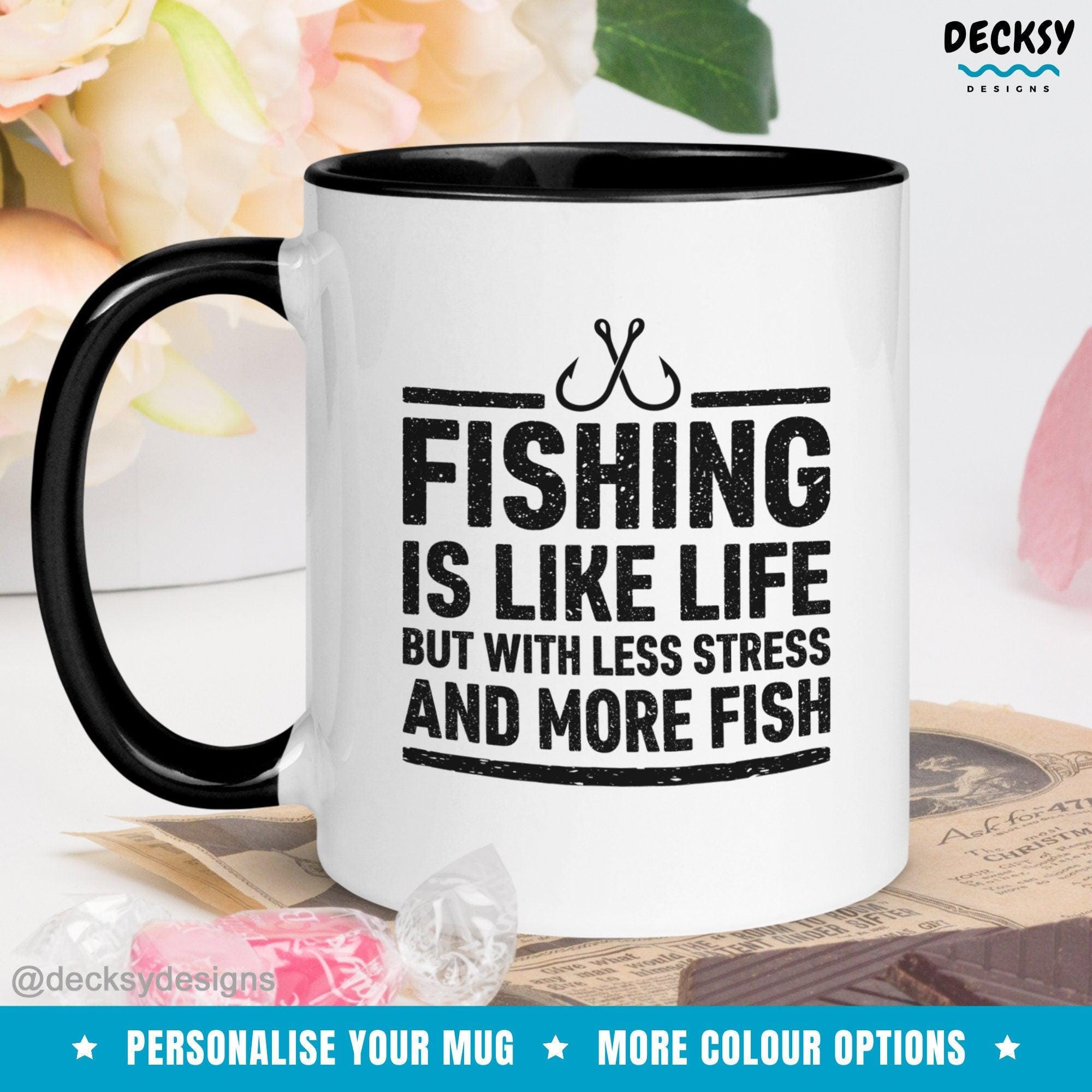 Fishing Coffee Mug, Fish Lover Gift-Home & Living:Kitchen & Dining:Drink & Barware:Drinkware:Mugs-DecksyDesigns-White Mug 11 oz-NO PERSONALISATION-DecksyDesigns