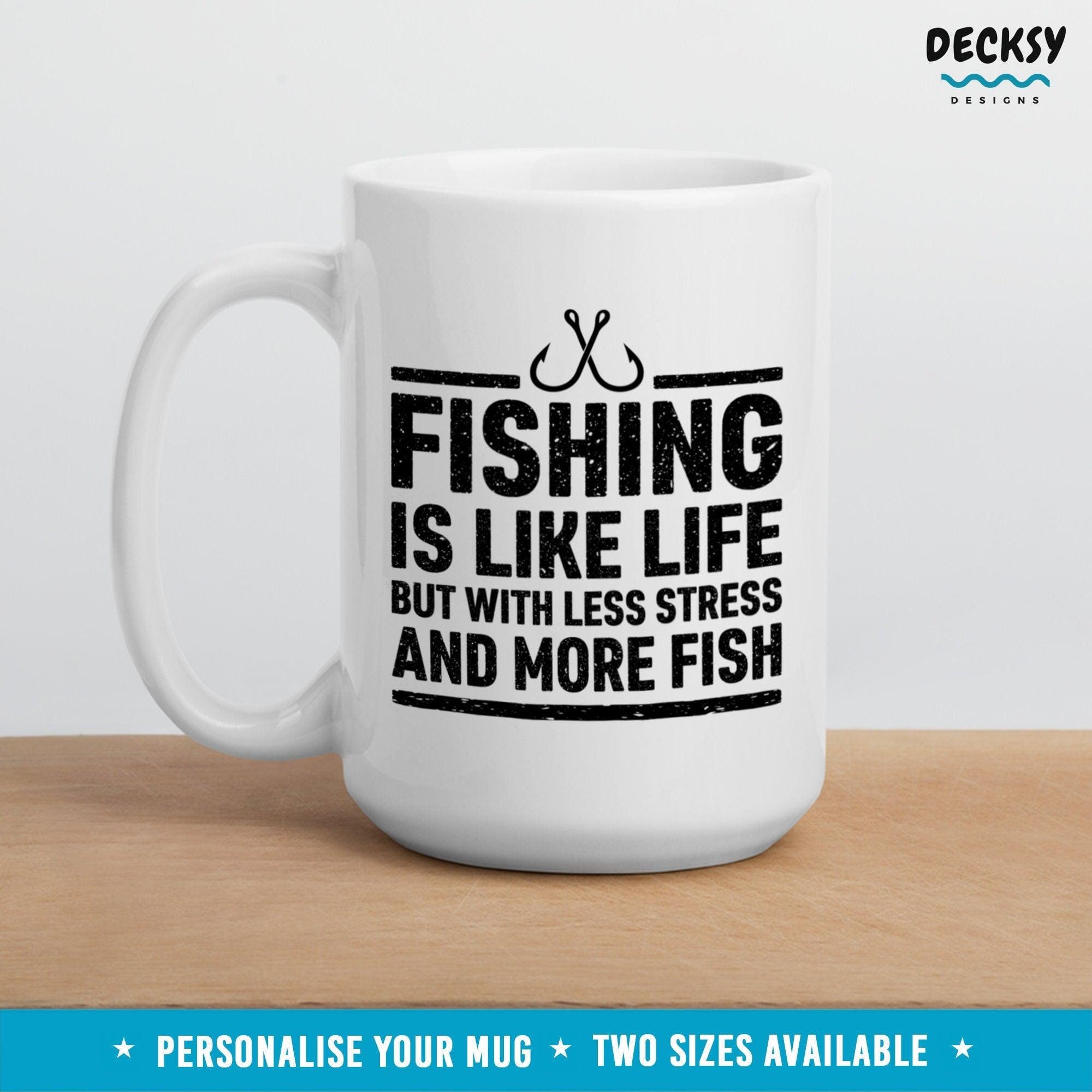 Fishing Coffee Mug, Fish Lover Gift-Home & Living:Kitchen & Dining:Drink & Barware:Drinkware:Mugs-DecksyDesigns-White Mug 11 oz-NO PERSONALISATION-DecksyDesigns