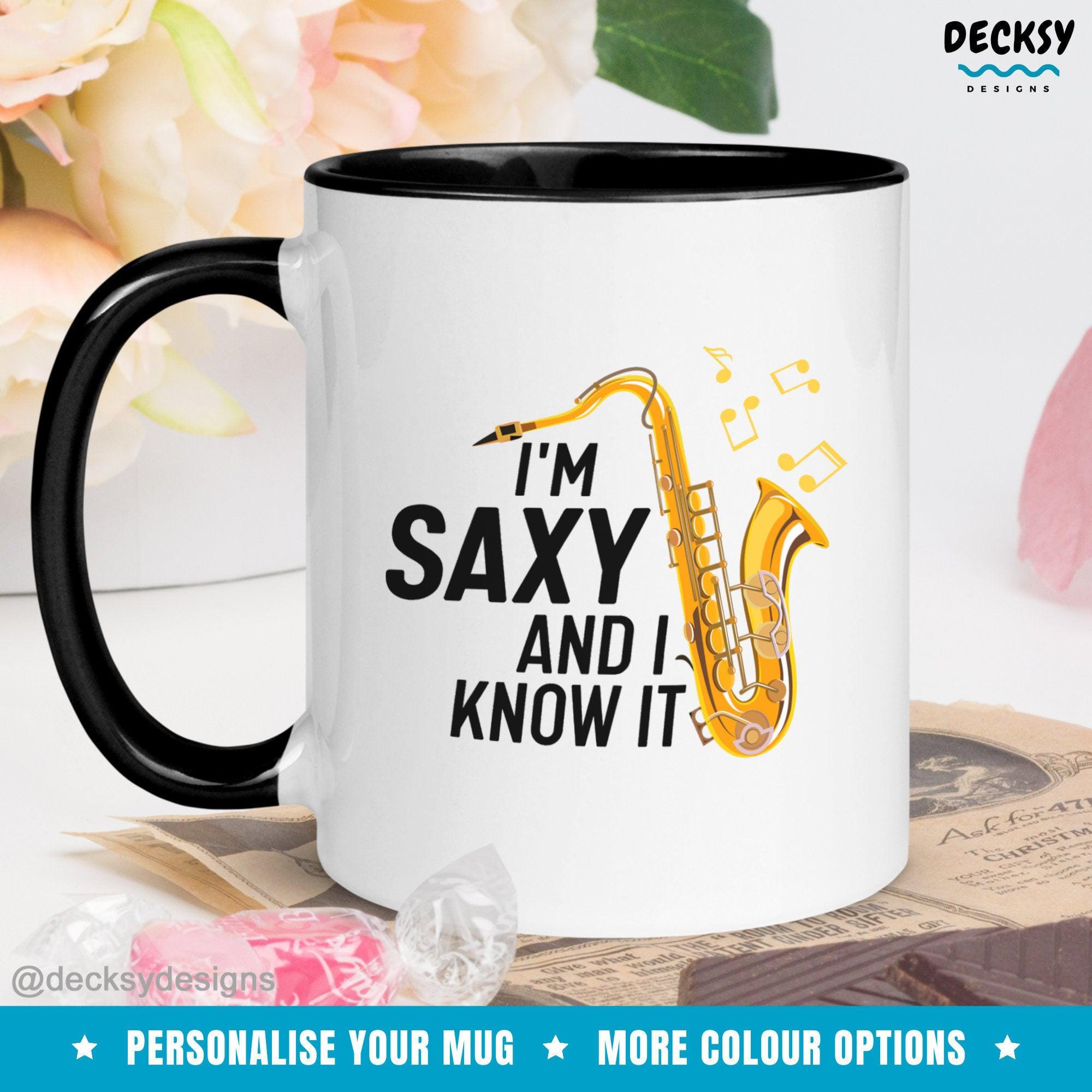 Funny Saxophone Mug, Saxophonist Gift-Home & Living:Kitchen & Dining:Drink & Barware:Drinkware:Mugs-DecksyDesigns-White Mug 11 oz-NO PERSONALISATION-DecksyDesigns