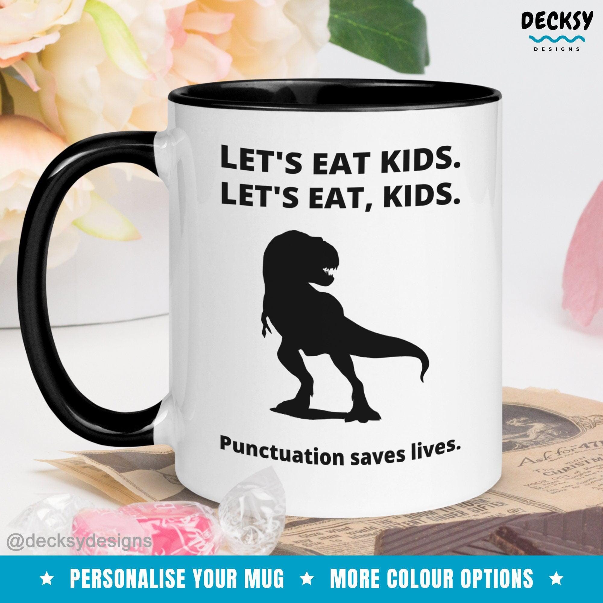 Funny Teacher Mug, English Punctuation Grammar Coffee Gift-Home & Living:Kitchen & Dining:Drink & Barware:Drinkware:Mugs-DecksyDesigns-Pink Accent Mug 11 oz-Font #4-DecksyDesigns