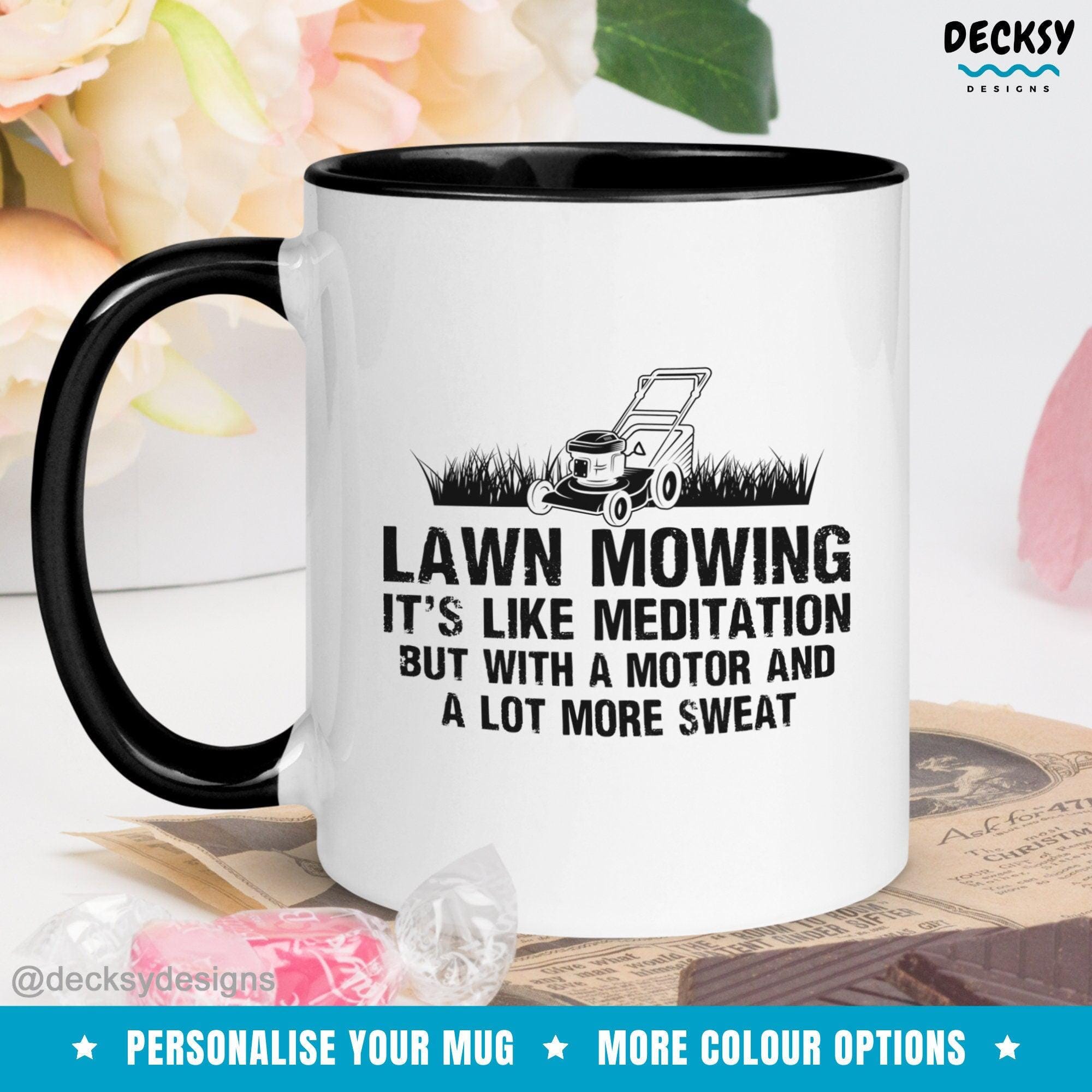 Lawn Mowing Mug, Landscaping Gift-Home & Living:Kitchen & Dining:Drink & Barware:Drinkware:Mugs-DecksyDesigns-White Mug 11 oz-NO PERSONALISATION-DecksyDesigns