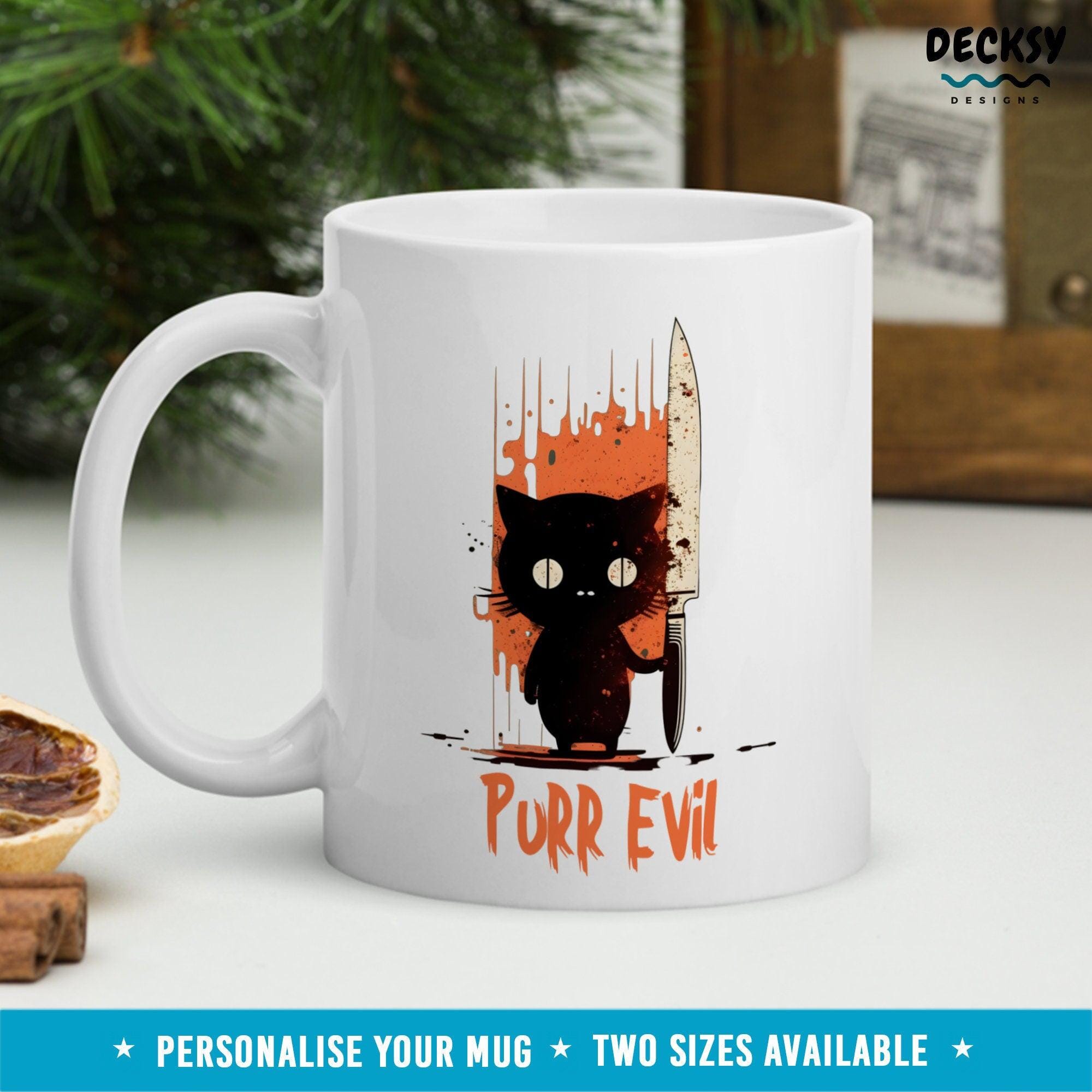 Purr Evil Cat Mug, Custom Cat Lover Gift-Home & Living:Kitchen & Dining:Drink & Barware:Drinkware:Mugs-DecksyDesigns-White Mug 11 oz-NO PERSONALISATION-DecksyDesigns