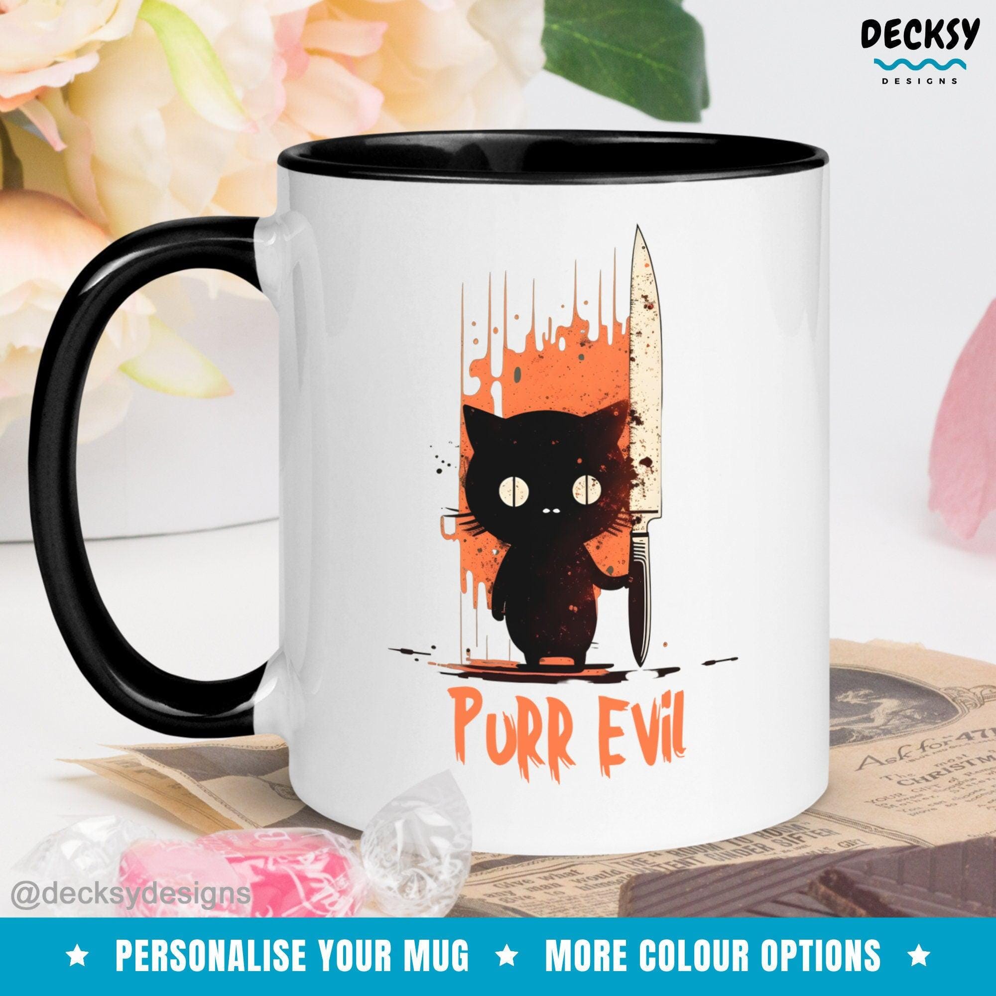 Purr Evil Cat Mug, Custom Cat Lover Gift-Home & Living:Kitchen & Dining:Drink & Barware:Drinkware:Mugs-DecksyDesigns-White Mug 11 oz-NO PERSONALISATION-DecksyDesigns