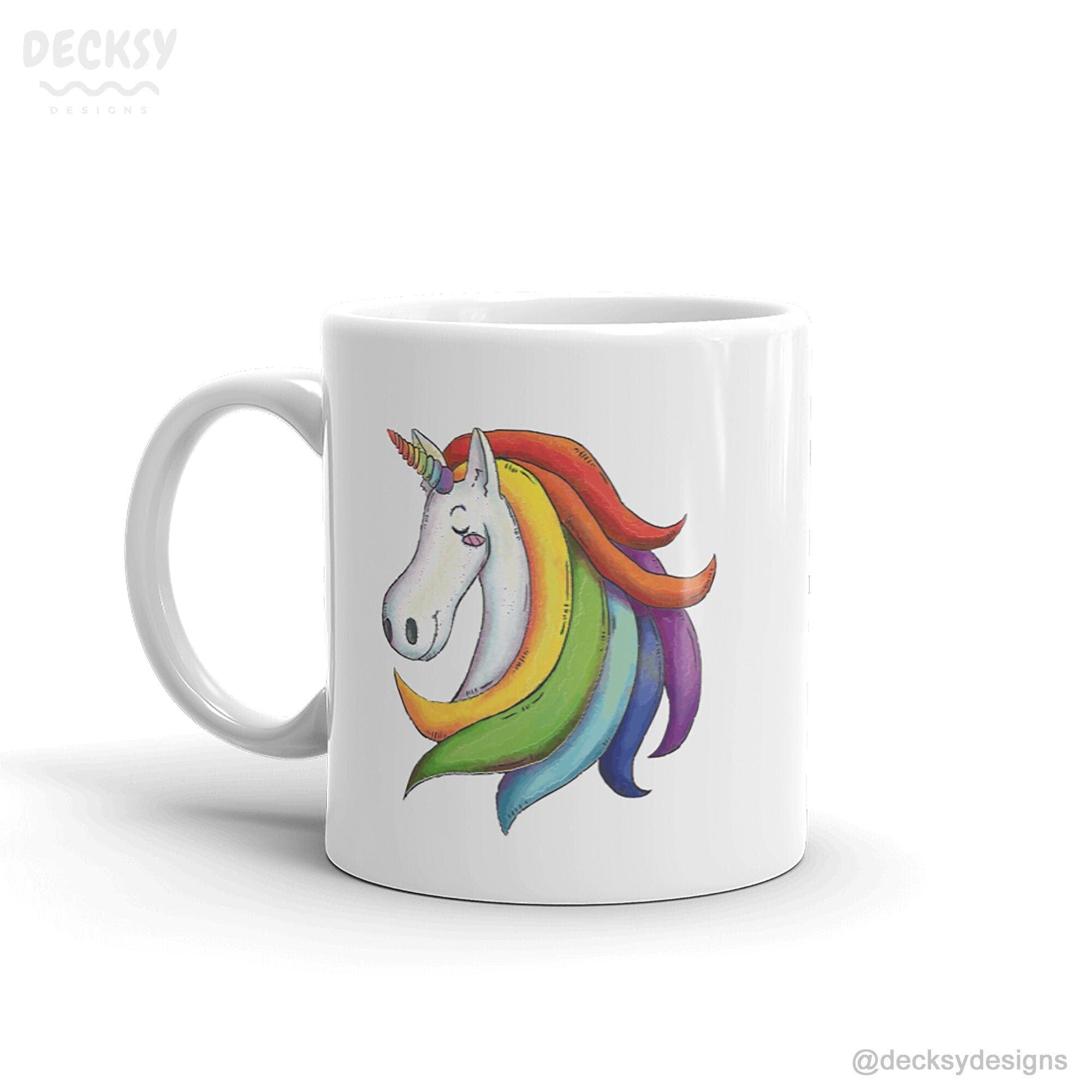 Rainbow Unicorn Mug, Cute Personalised Gift for Coffee Lover-Home & Living:Kitchen & Dining:Drink & Barware:Drinkware:Mugs-DecksyDesigns-15 Oz-NO PERSONALISATION-DecksyDesigns