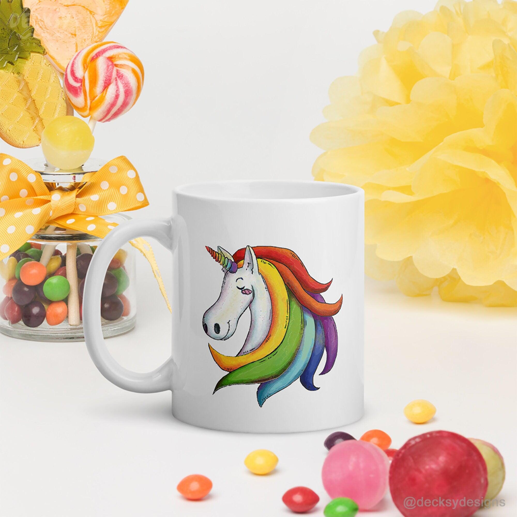 Rainbow Unicorn Mug, Cute Personalised Gift for Coffee Lover-Home & Living:Kitchen & Dining:Drink & Barware:Drinkware:Mugs-DecksyDesigns-11 Oz-Font #1-DecksyDesigns