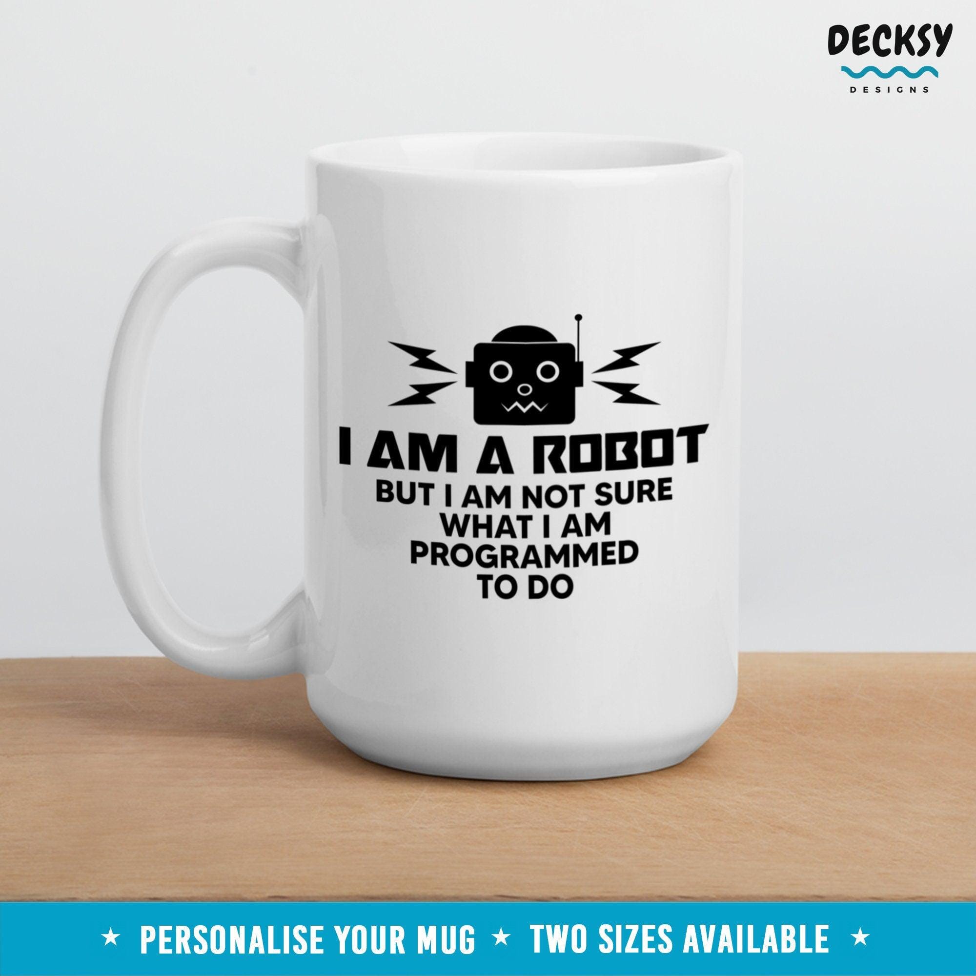 Robot Coffee Mug, Funny Engineer Gift-Home & Living:Kitchen & Dining:Drink & Barware:Drinkware:Mugs-DecksyDesigns-White Mug 11 oz-NO PERSONALISATION-DecksyDesigns