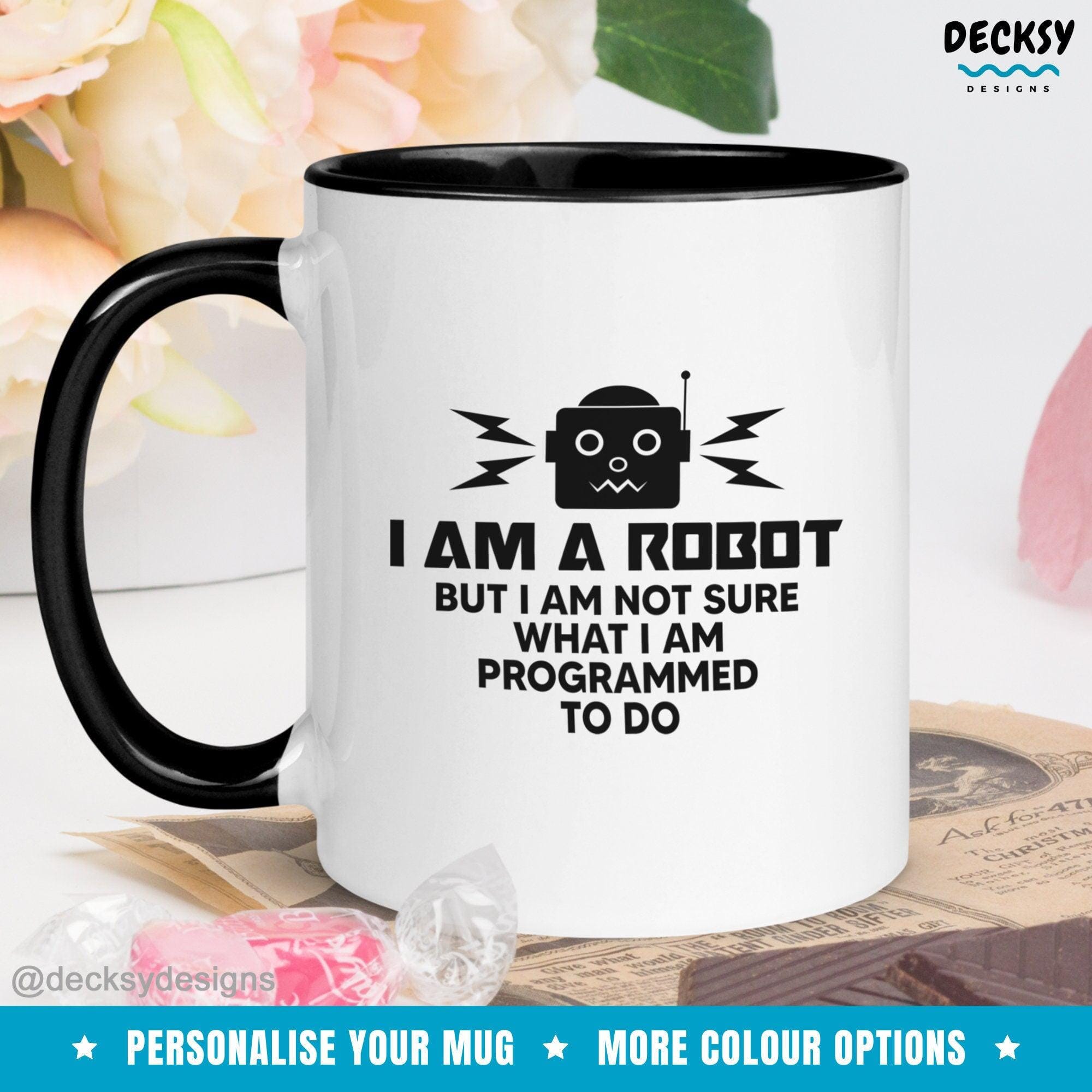 Robot Coffee Mug, Funny Engineer Gift-Home & Living:Kitchen & Dining:Drink & Barware:Drinkware:Mugs-DecksyDesigns-White Mug 11 oz-NO PERSONALISATION-DecksyDesigns