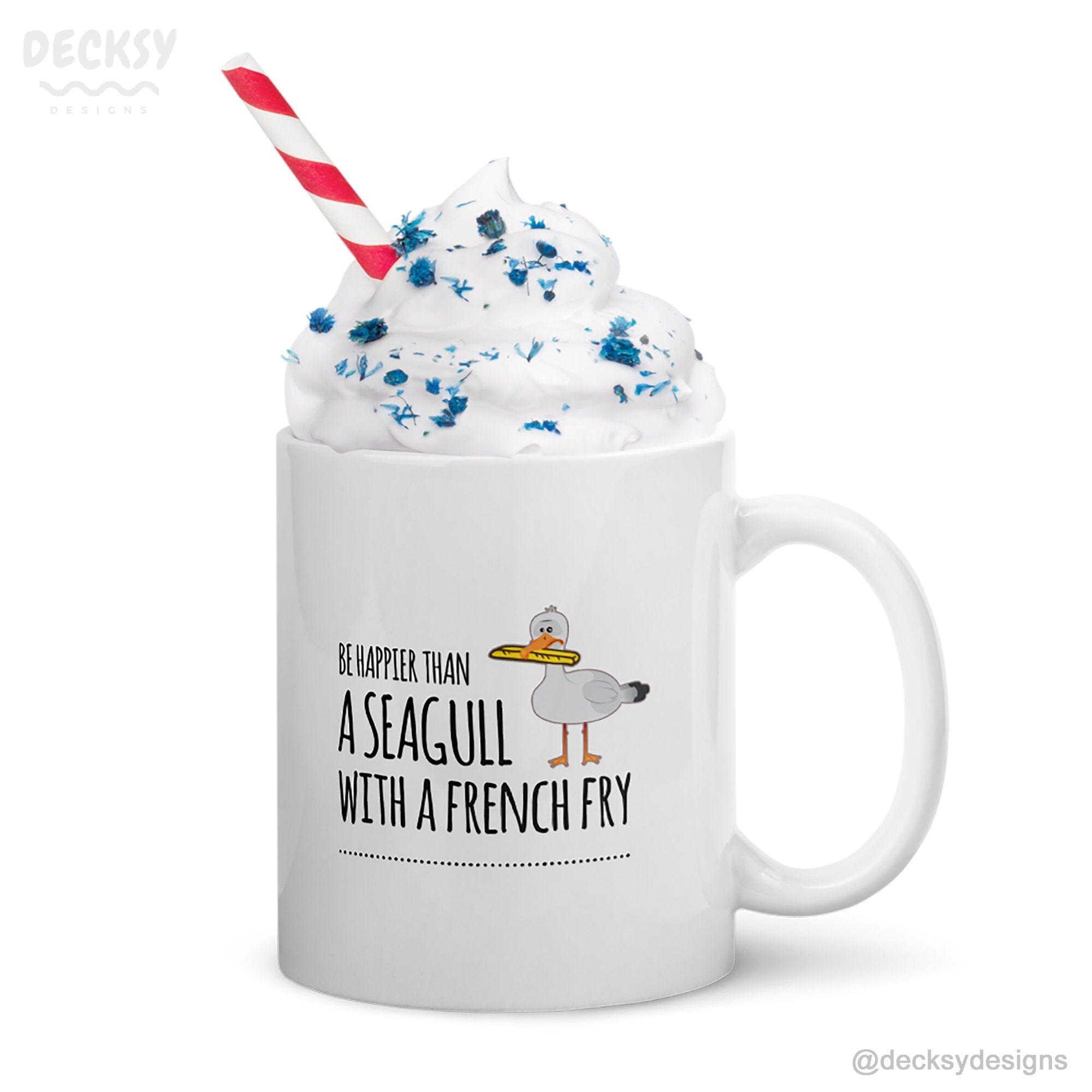 Seagull with French Fries Mug, Cute Custom Gift-Home & Living:Kitchen & Dining:Drink & Barware:Drinkware:Mugs-DecksyDesigns-11 Oz-NO PERSONALISATION-DecksyDesigns