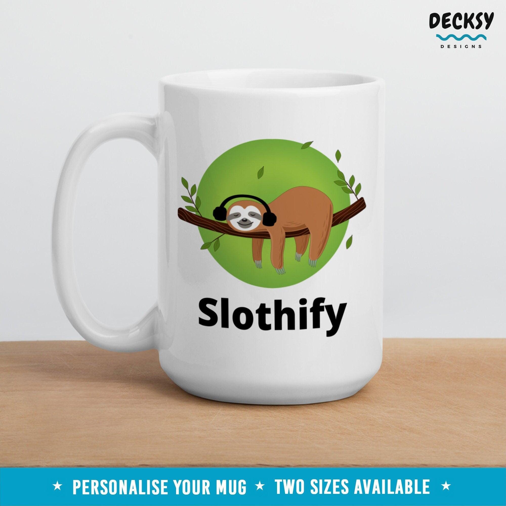 Sloth Coffee Mug, Music Lover Gift-Home & Living:Kitchen & Dining:Drink & Barware:Drinkware:Mugs-DecksyDesigns-11 Oz-NO PERSONALISATION-DecksyDesigns
