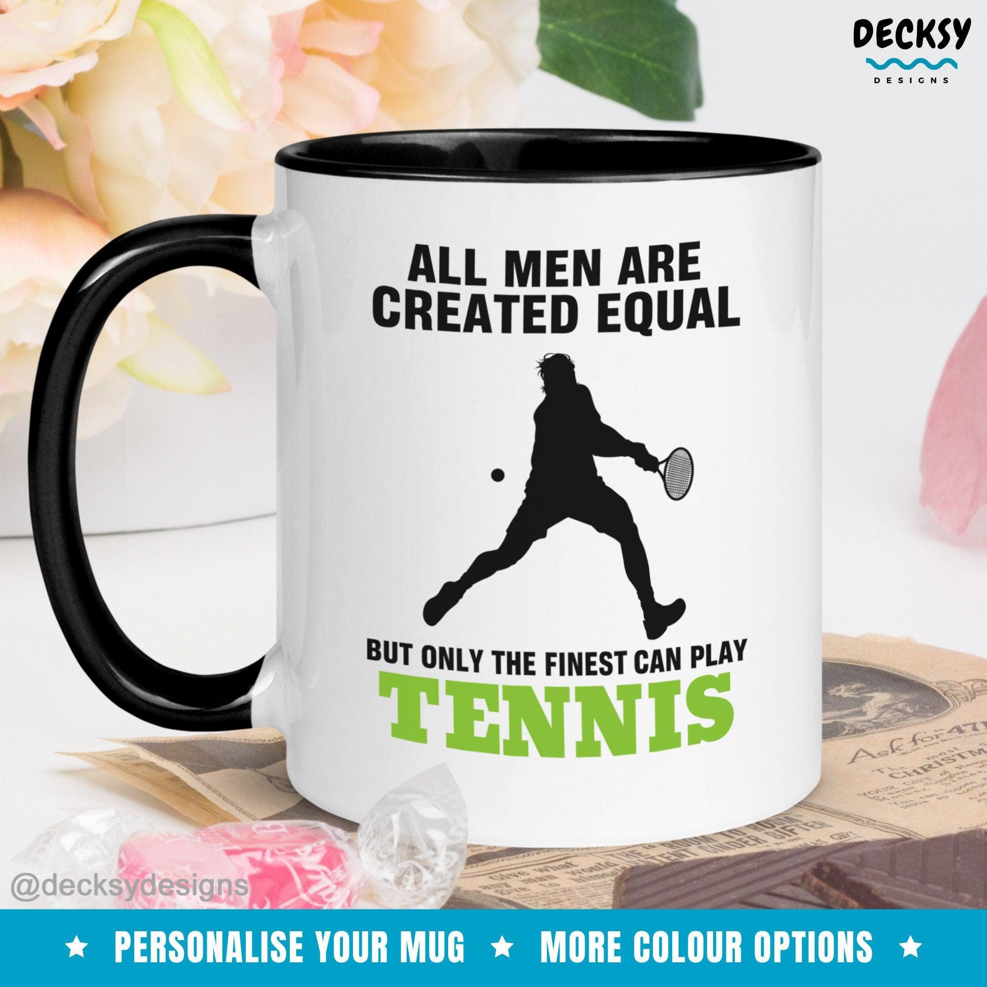 Tennis Coffee Mug for Men, Custom Tennis Gift-Home & Living:Kitchen & Dining:Drink & Barware:Drinkware:Mugs-DecksyDesigns-White Mug 11 oz-NO PERSONALISATION-DecksyDesigns