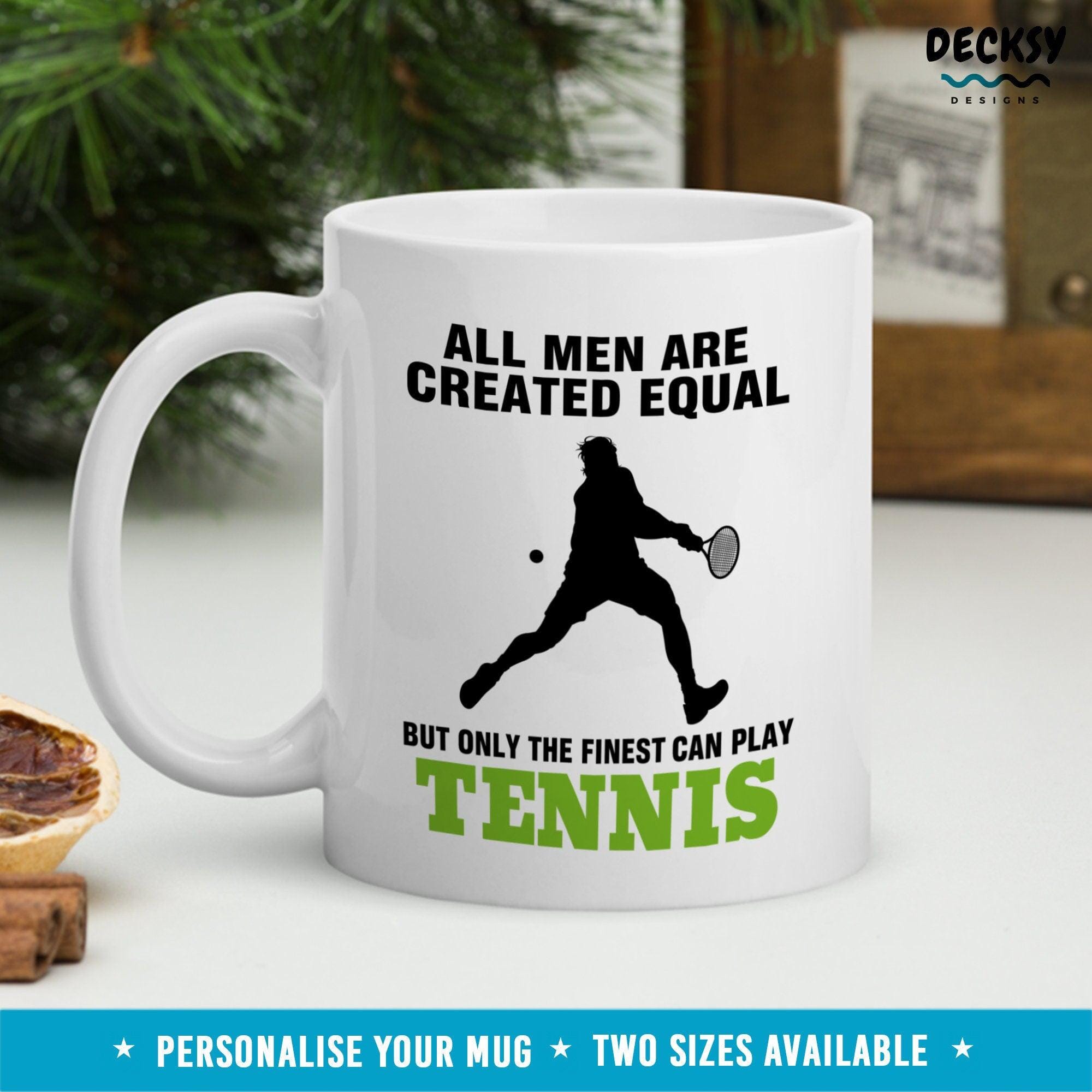 Tennis Coffee Mug for Men, Custom Tennis Gift-Home & Living:Kitchen & Dining:Drink & Barware:Drinkware:Mugs-DecksyDesigns-White Mug 11 oz-NO PERSONALISATION-DecksyDesigns