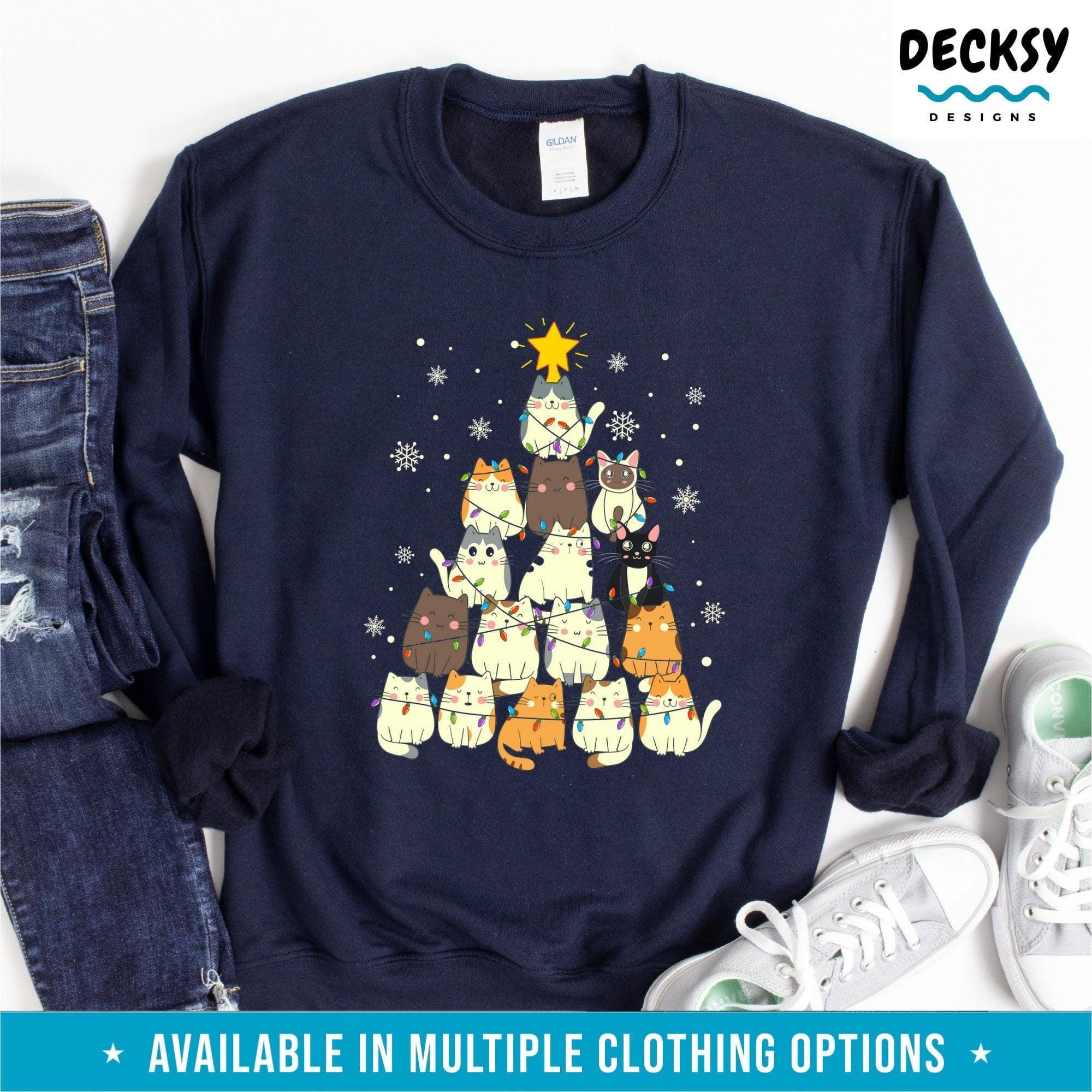 Cat Christmas Shirt, Gift For Cat Lover-Clothing:Gender-Neutral Adult Clothing:Tops & Tees:T-shirts:Graphic Tees-DecksyDesigns