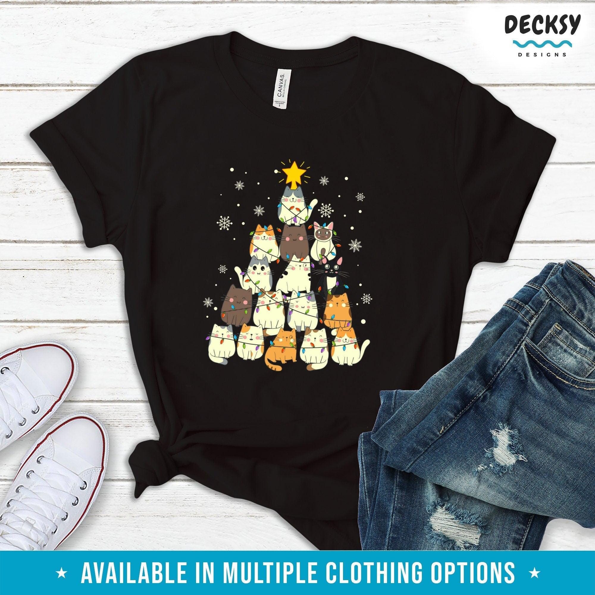 Cat Christmas Shirt, Gift For Cat Lover-Clothing:Gender-Neutral Adult Clothing:Tops & Tees:T-shirts:Graphic Tees-DecksyDesigns