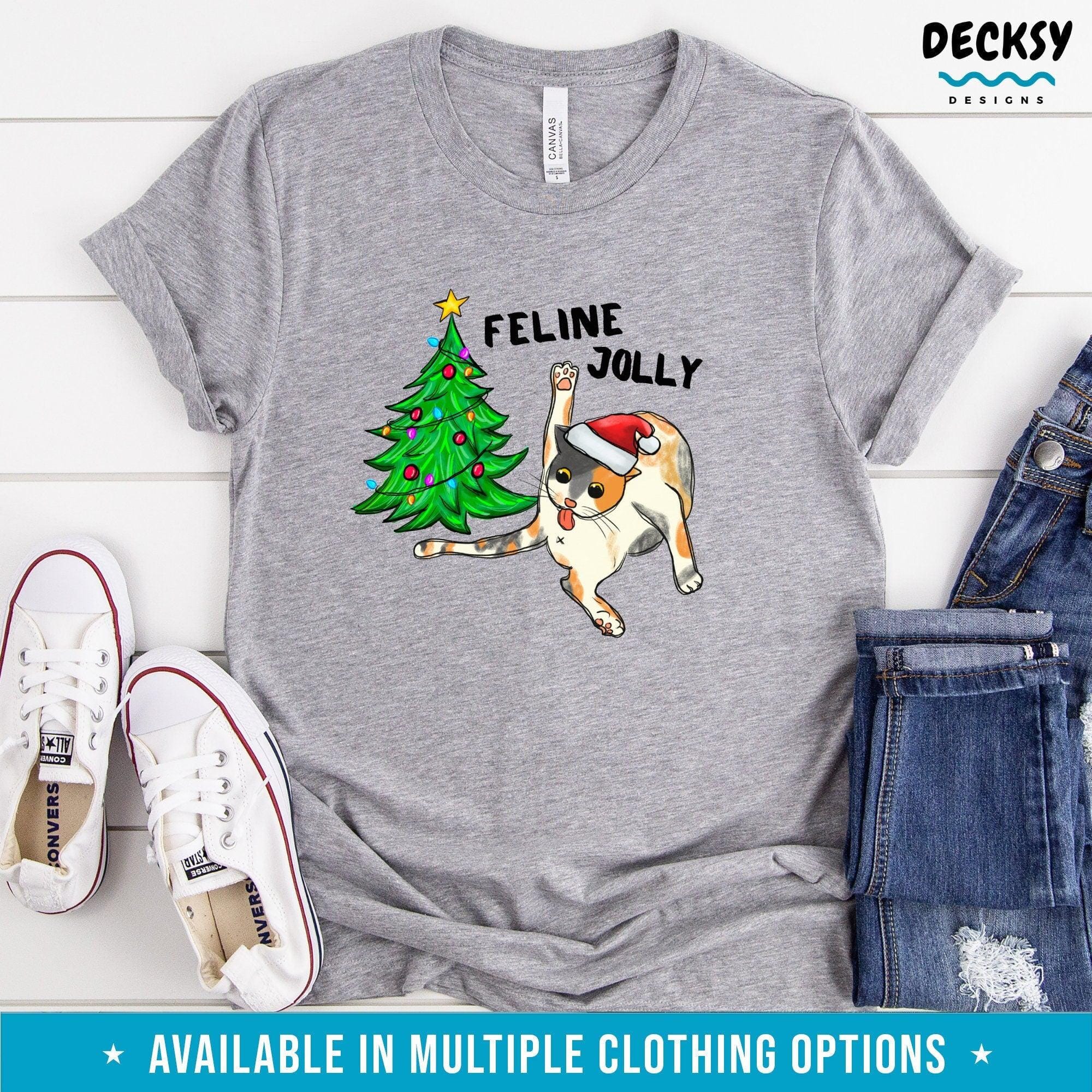 Cat Christmas Tree Shirt, Funny Xmas Gift for Cat Lover-Clothing:Gender-Neutral Adult Clothing:Tops & Tees:T-shirts:Graphic Tees-DecksyDesigns