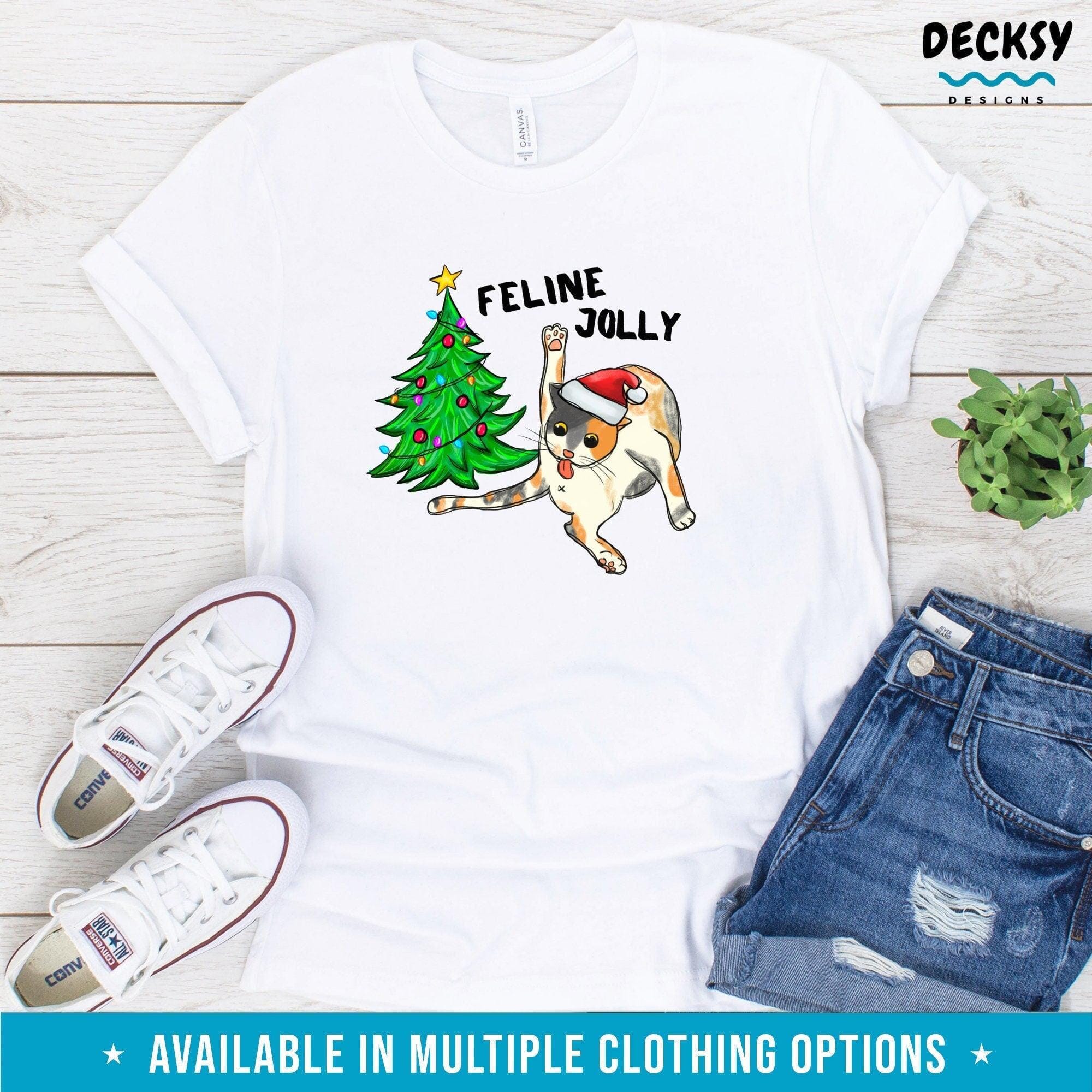 Cat Christmas Tree Shirt, Funny Xmas Gift for Cat Lover-Clothing:Gender-Neutral Adult Clothing:Tops & Tees:T-shirts:Graphic Tees-DecksyDesigns