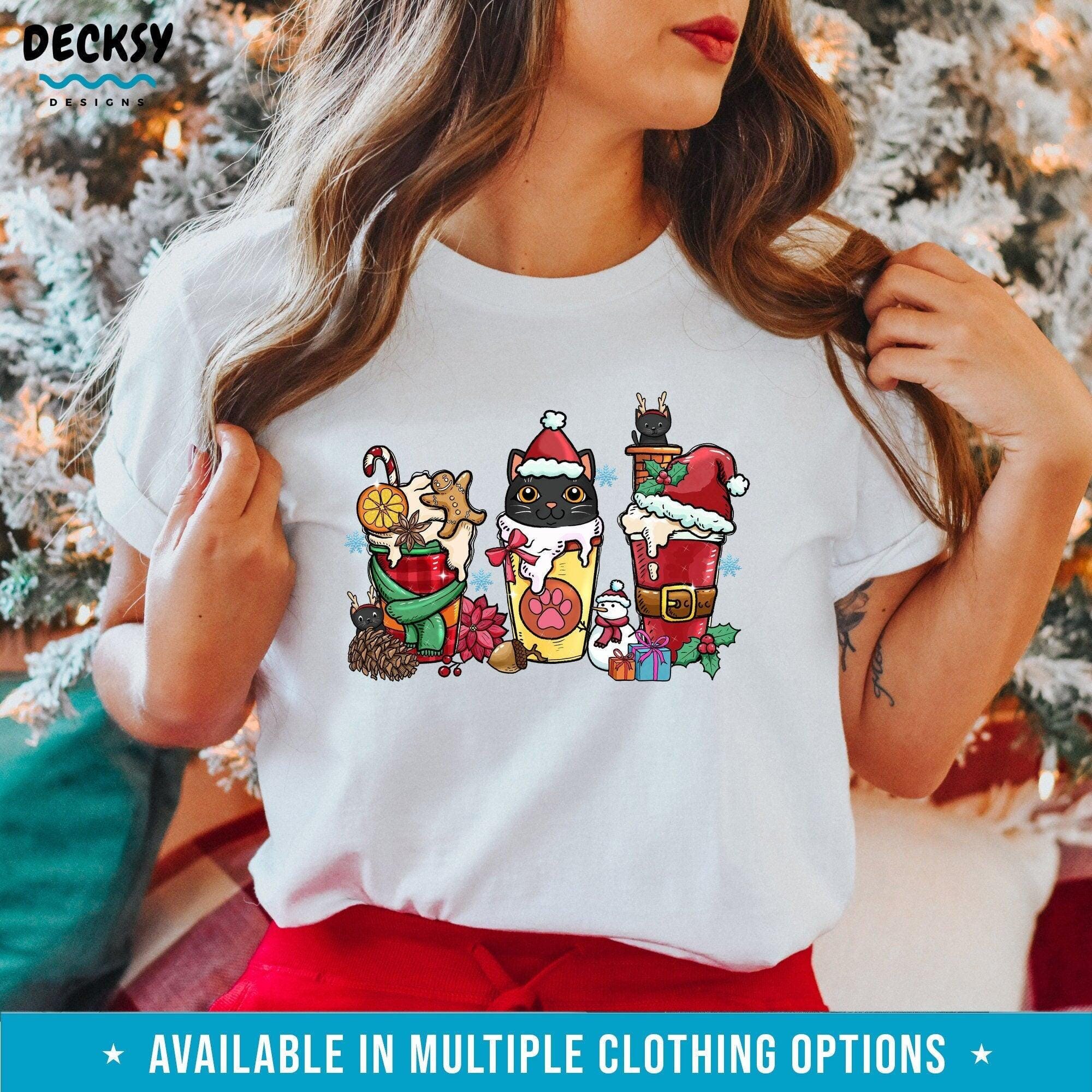 Christmas Cat Shirt, Xmas Gift for Cat Owner-Clothing:Gender-Neutral Adult Clothing:Tops & Tees:T-shirts:Graphic Tees-DecksyDesigns
