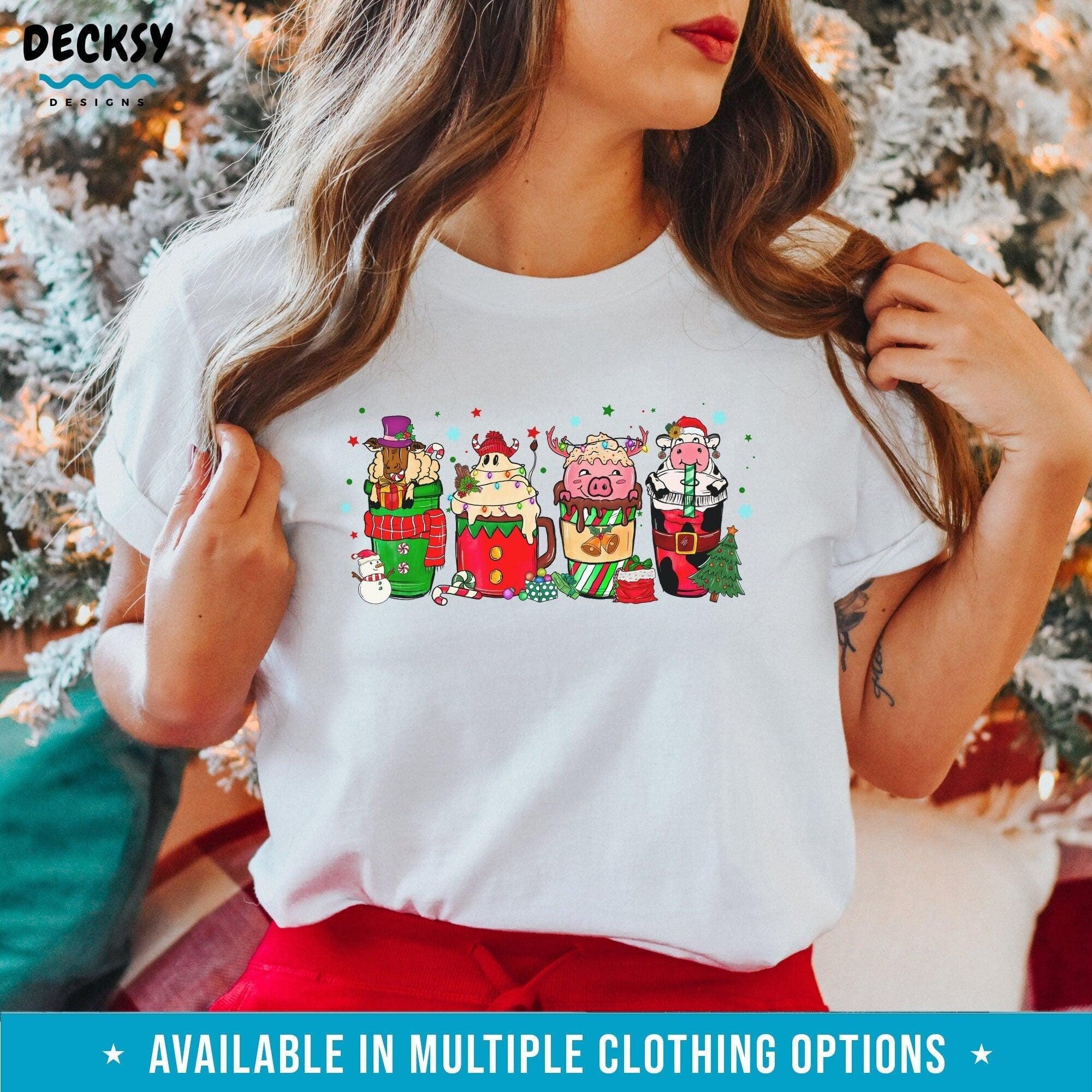 Christmas Coffee Drinks Shirt, Farm Animal Gift, Funny Xmas Sweatshirt Hoodie-Clothing:Gender-Neutral Adult Clothing:Tops & Tees:T-shirts:Graphic Tees-DecksyDesigns