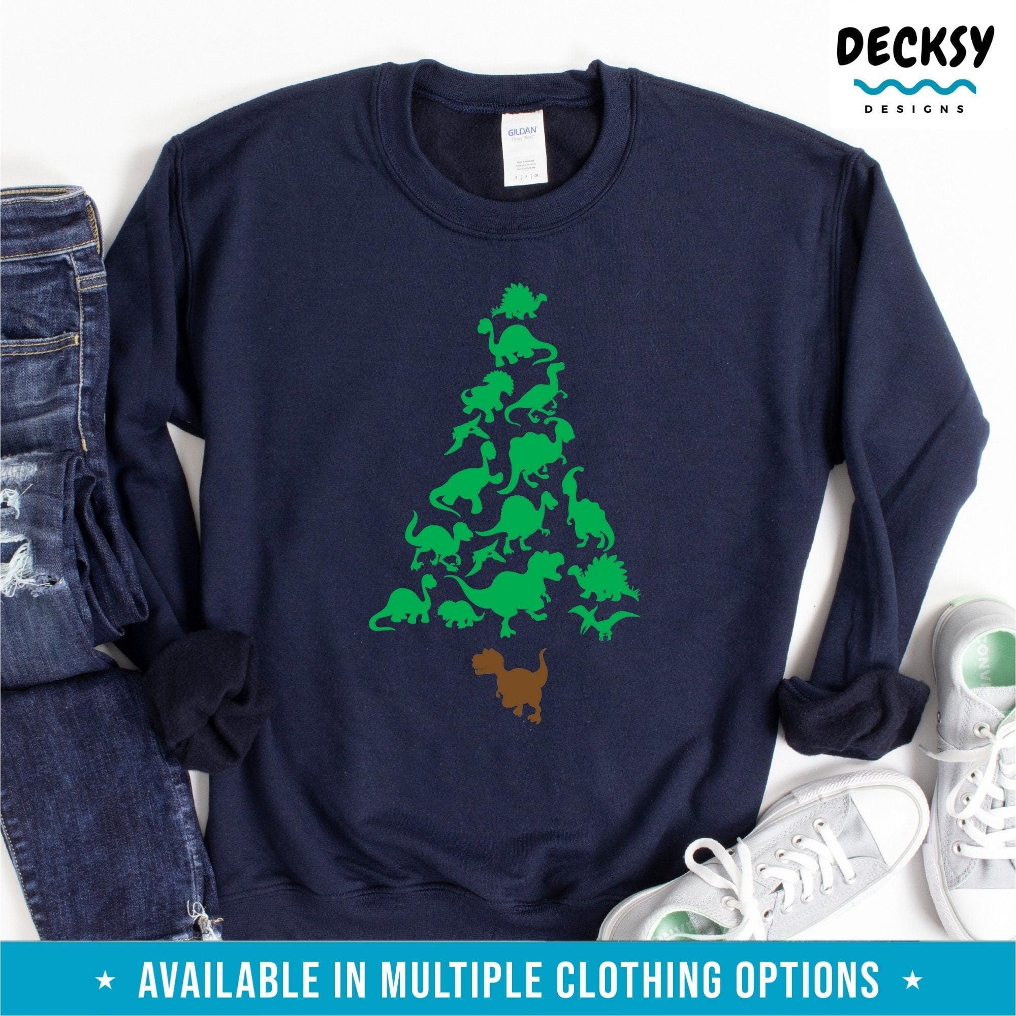 Christmas Tree Dinosaur Tshirt, Tree Rex Sweatshirt Hoodie, Merry Xmas Gift-Clothing:Gender-Neutral Adult Clothing:Tops & Tees:T-shirts:Graphic Tees-DecksyDesigns