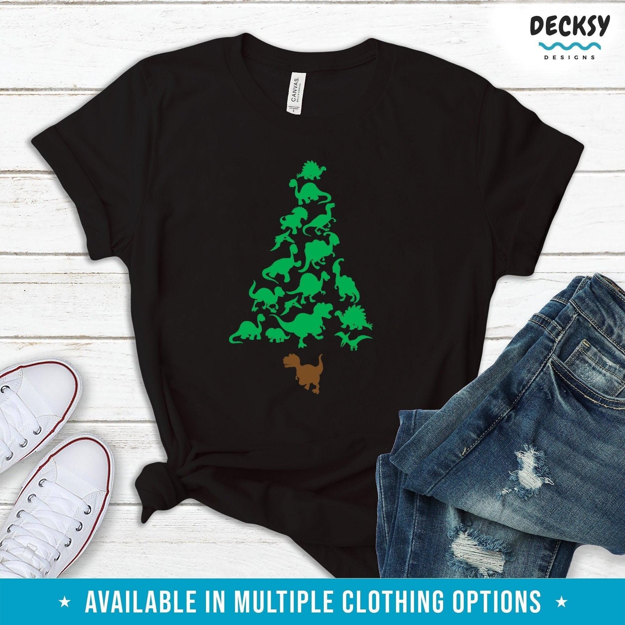 Christmas Tree Dinosaur Tshirt, Tree Rex Sweatshirt Hoodie, Merry Xmas Gift-Clothing:Gender-Neutral Adult Clothing:Tops & Tees:T-shirts:Graphic Tees-DecksyDesigns