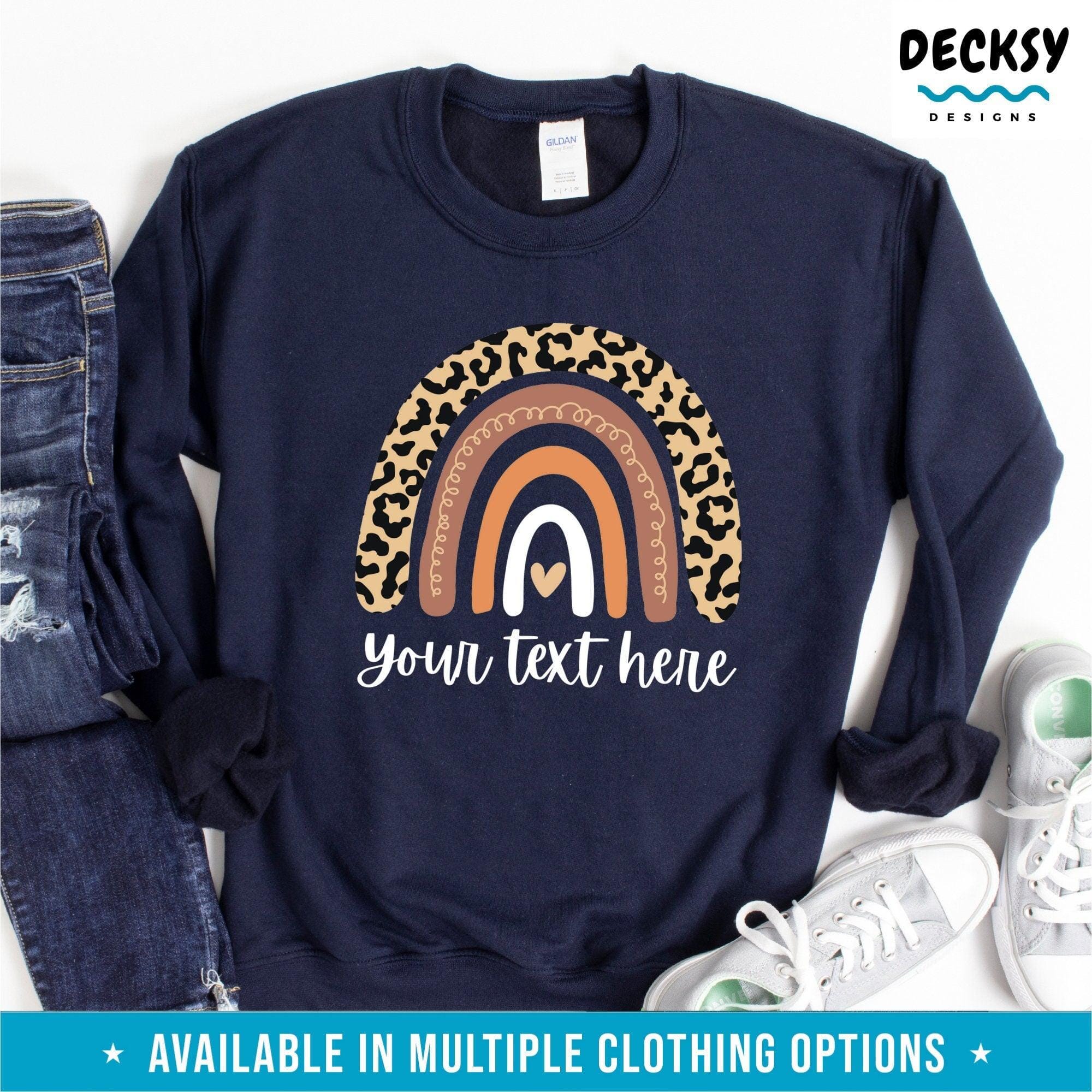 Custom Text Shirt, Personalised Leopard Rainbow T-Shirt Gift-Clothing:Gender-Neutral Adult Clothing:Tops & Tees:T-shirts:Graphic Tees-DecksyDesigns