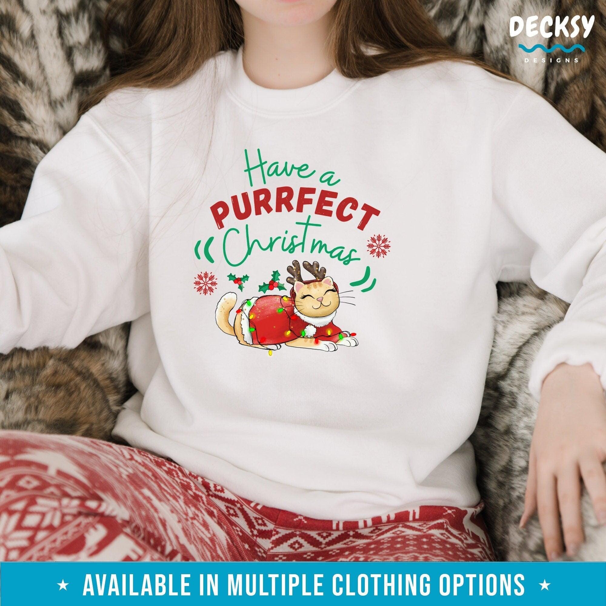 Cute Christmas Cat Shirt, Gift for Cat Owner-Clothing:Gender-Neutral Adult Clothing:Tops & Tees:T-shirts:Graphic Tees-DecksyDesigns