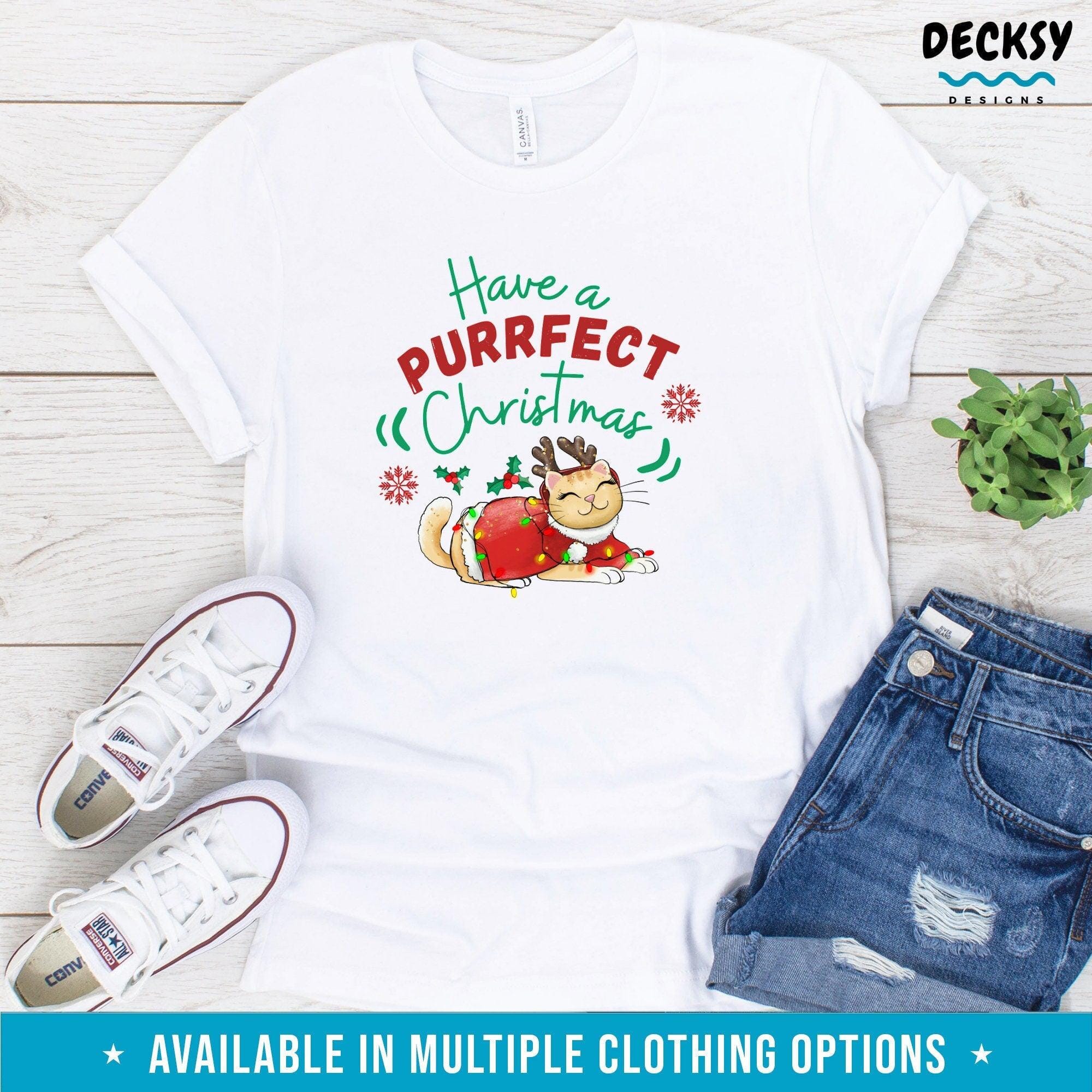 Cute Christmas Cat Shirt, Gift for Cat Owner-Clothing:Gender-Neutral Adult Clothing:Tops & Tees:T-shirts:Graphic Tees-DecksyDesigns