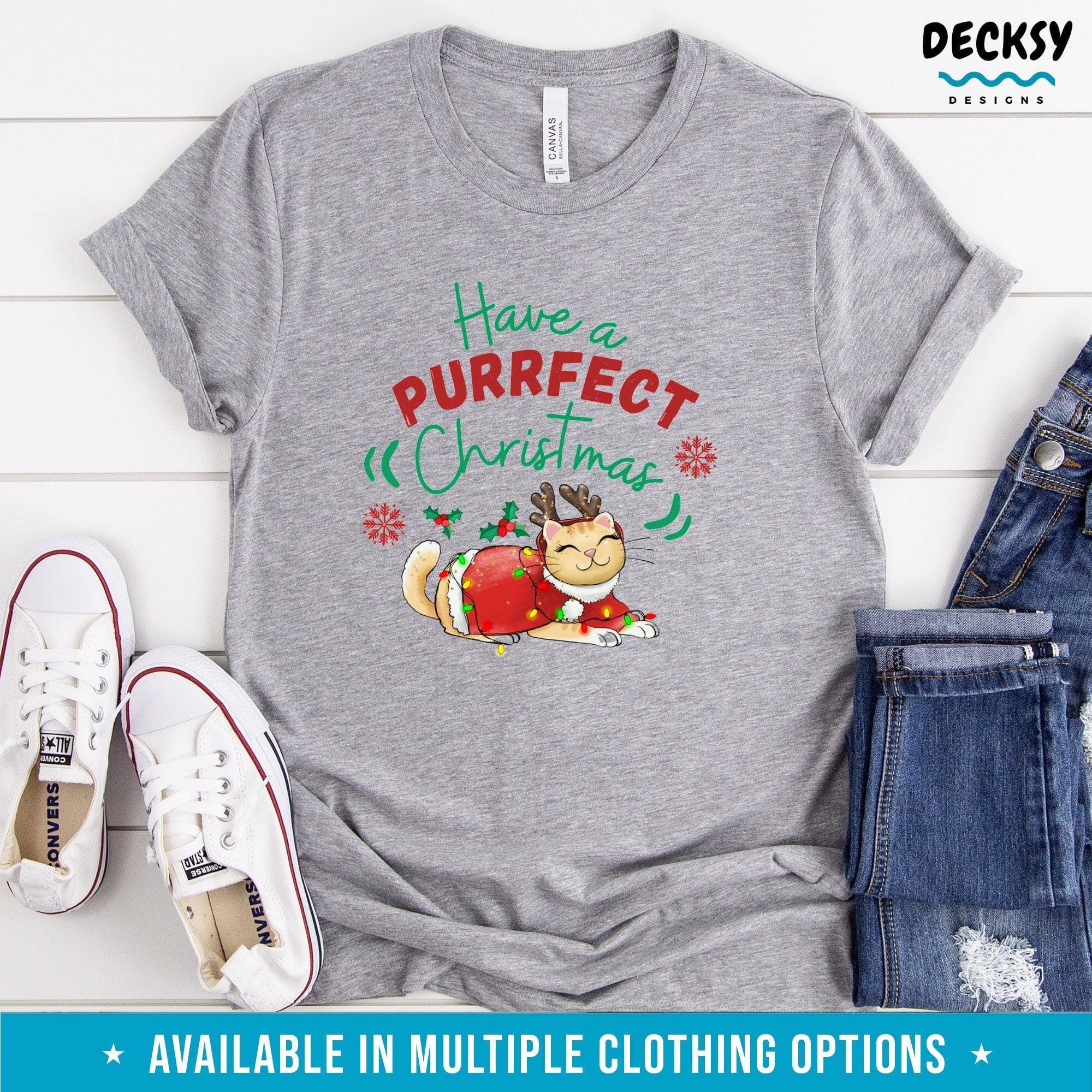 Cute Christmas Cat Shirt, Gift for Cat Owner-Clothing:Gender-Neutral Adult Clothing:Tops & Tees:T-shirts:Graphic Tees-DecksyDesigns