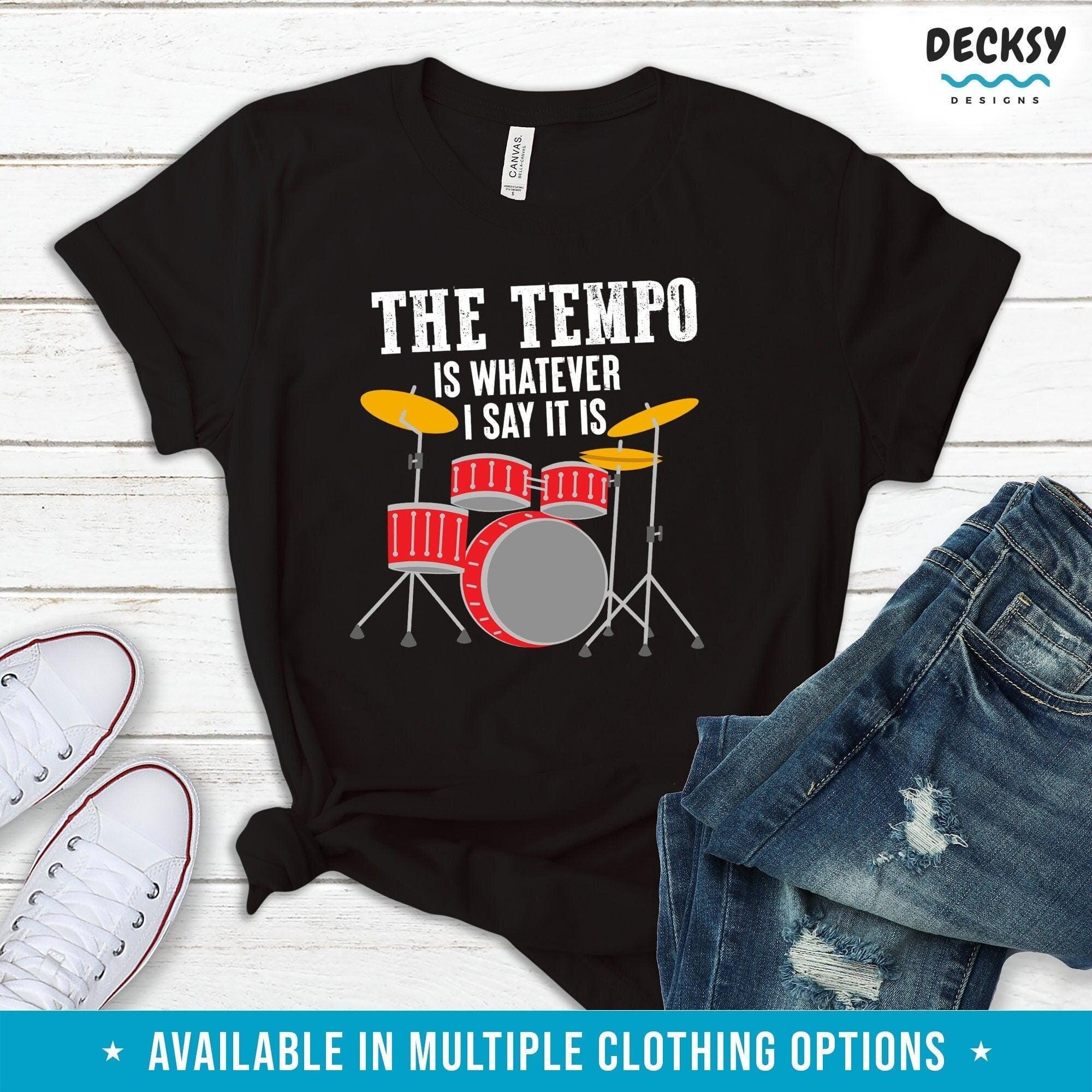 Drummer Tee Shirt, Rock Band Gift-Clothing:Gender-Neutral Adult Clothing:Tops & Tees:T-shirts:Graphic Tees-DecksyDesigns