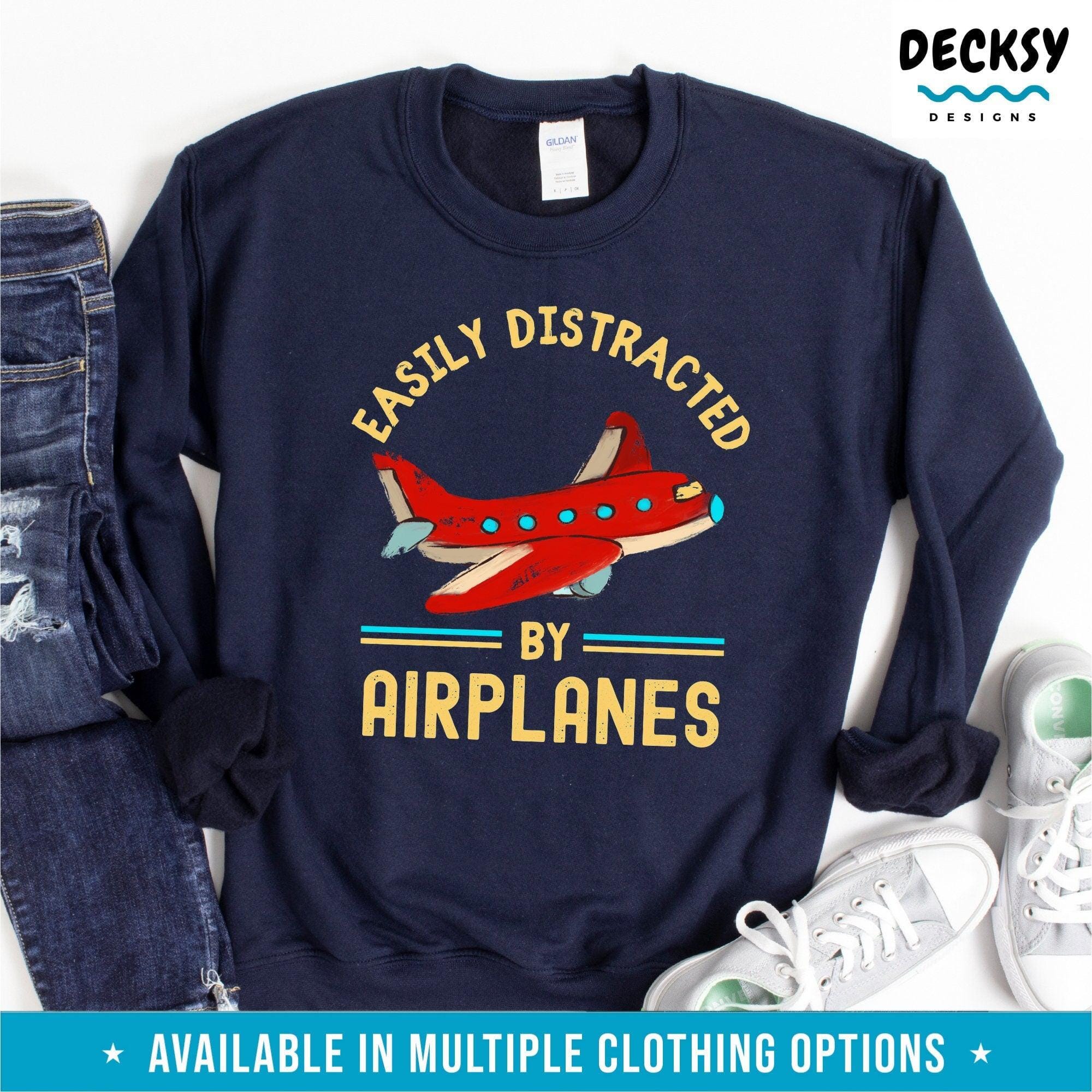 Easily Distracted By Airplanes Shirt, Aviation Gift-Clothing:Gender-Neutral Adult Clothing:Tops & Tees:T-shirts:Graphic Tees-DecksyDesigns