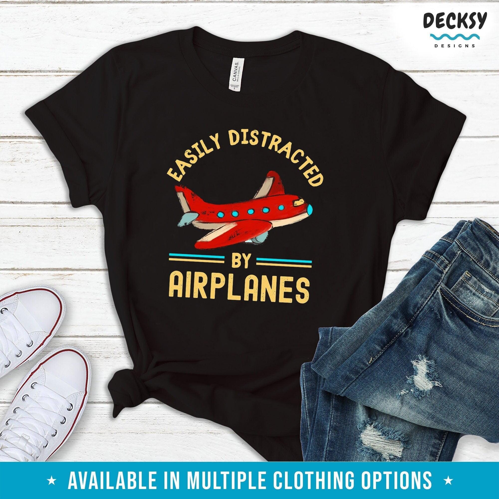 Easily Distracted By Airplanes Shirt, Aviation Gift-Clothing:Gender-Neutral Adult Clothing:Tops & Tees:T-shirts:Graphic Tees-DecksyDesigns