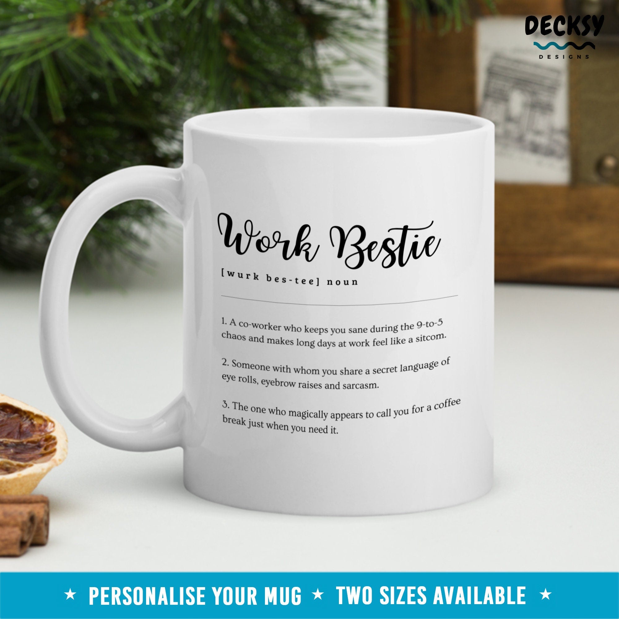 Work Bestie Mug, Custom Gift For Coworker, Personalised Gift For Work Friend Funny Colleague Appreciation Gift, Work Colleague Birthday Gift Mugs by DecksyDesigns