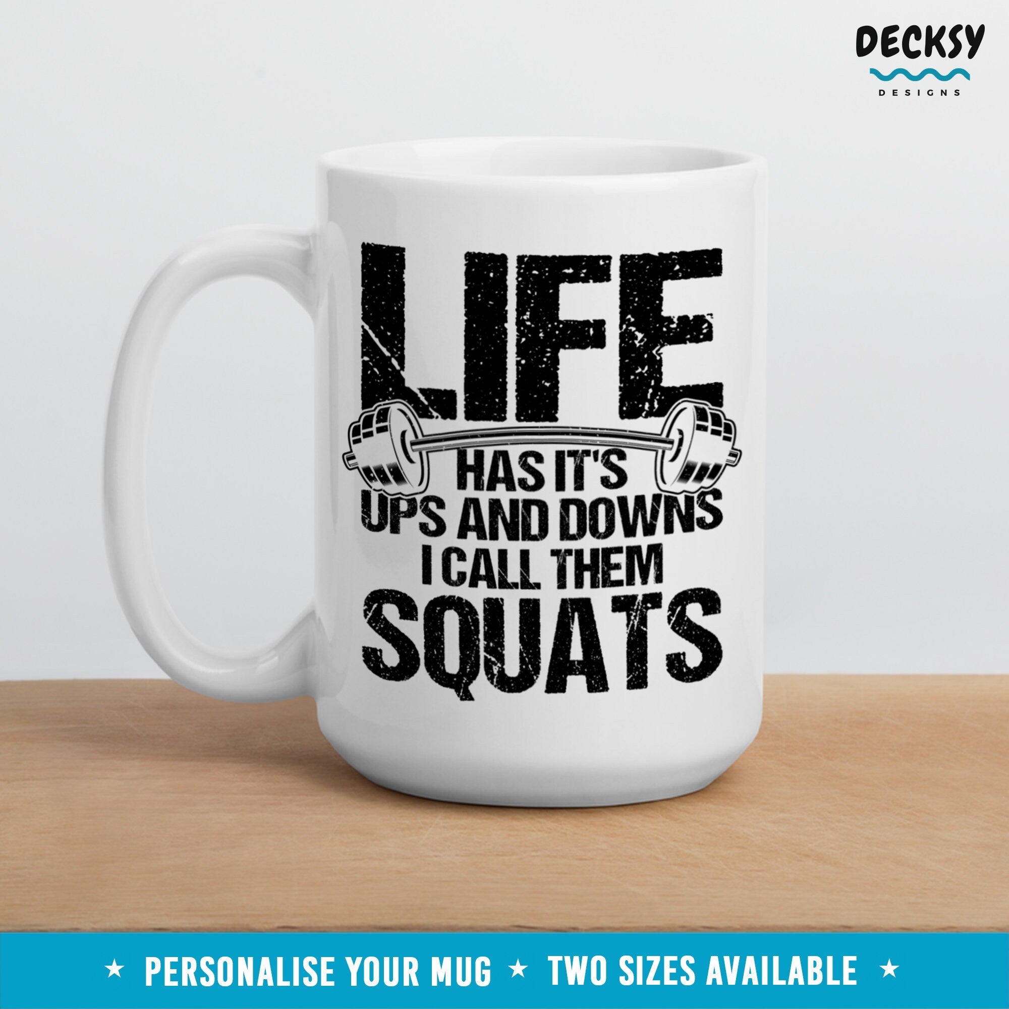 Personalised Gym Gift, Squats Mug, Funny Gym Quotes Gift, Personal Trainer Mug, Weightlifting Gift, Exercise Lover Mug, Custom Workout Mug Mugs by DecksyDesigns