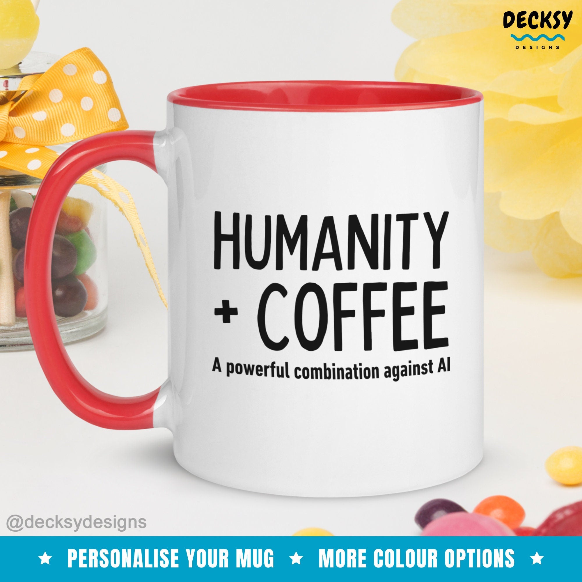 Human and Coffee Against AI Mug, Personalized Gift, Funny Custom Mug, Artificial Intelligence Mug, Office Coworker Mug, Gift For Colleague Mugs by DecksyDesigns