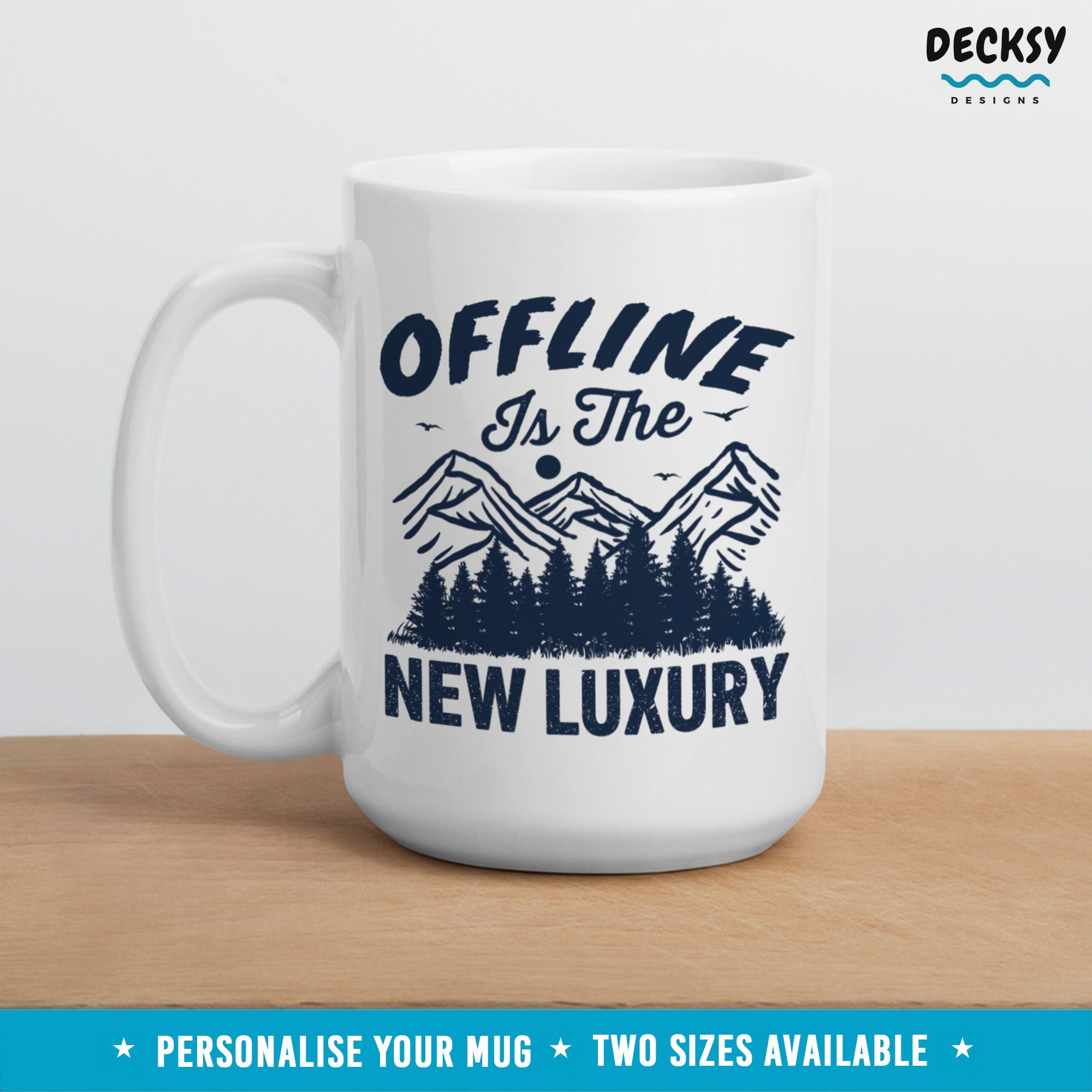 Offline Mug, Nature Lover Gift, Personalised Camping Hiking Mug, Work Life Balance, Custom Gift For Book Reader, Reading Gift For Introvert Mugs by DecksyDesigns