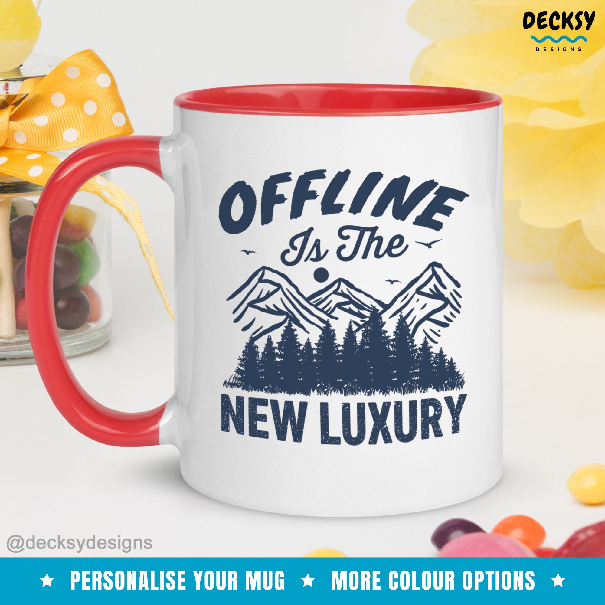 Offline Mug, Nature Lover Gift, Personalised Camping Hiking Mug, Work Life Balance, Custom Gift For Book Reader, Reading Gift For Introvert Mugs by DecksyDesigns