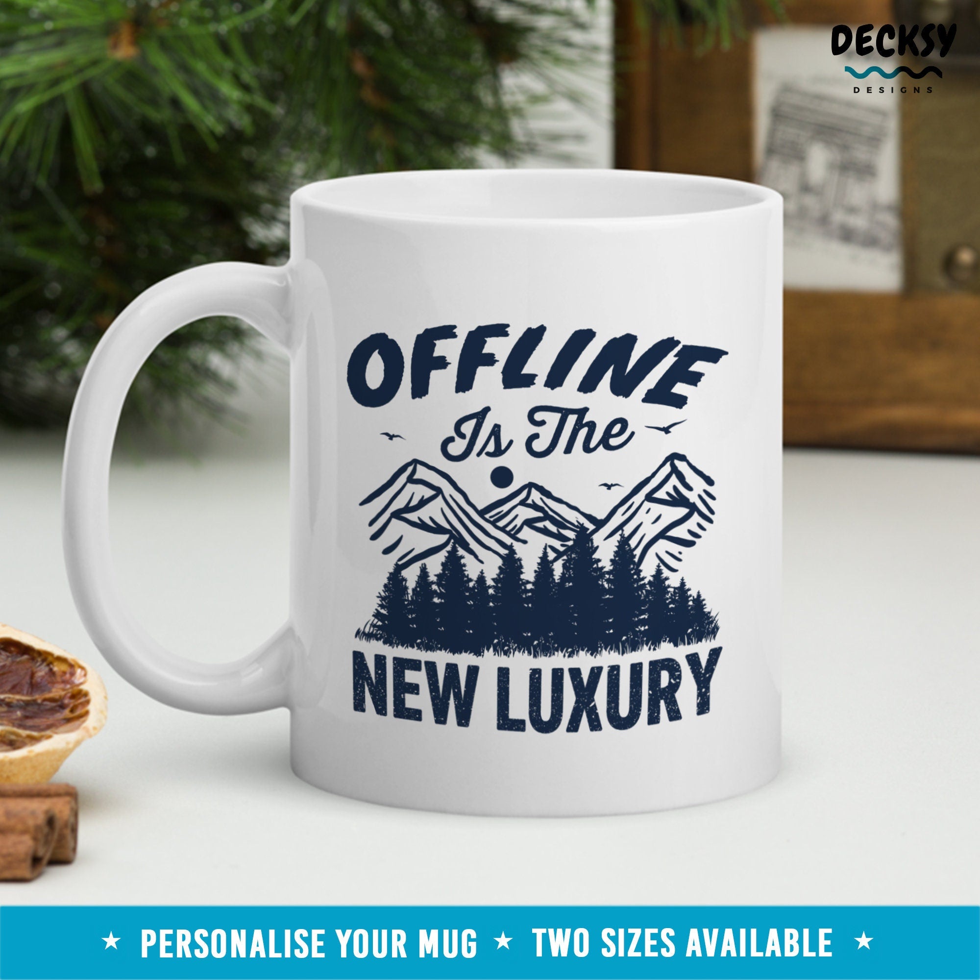 Offline Mug, Nature Lover Gift, Personalised Camping Hiking Mug, Work Life Balance, Custom Gift For Book Reader, Reading Gift For Introvert Mugs by DecksyDesigns