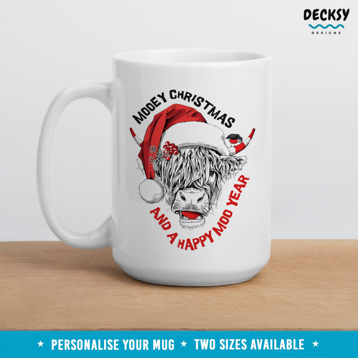 Christmas Cow Mug, Highland Cow Lover Gift, Mooey Christmas Holiday Cup, Cute Custom Santa Cow Mug, Scottish Cow Mug, Personalised Xmas Gift Mugs by DecksyDesigns