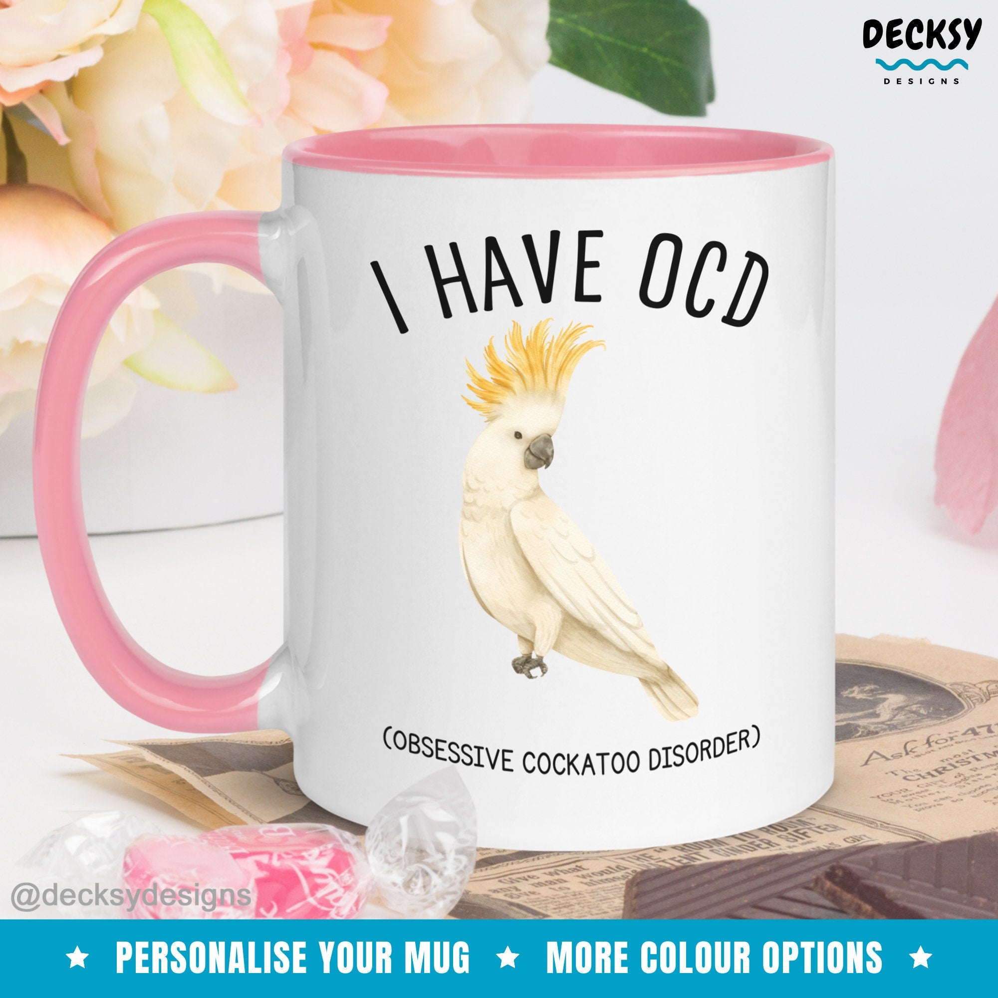 Funny Cockatoo Mug, Custom Bird Lover Gift, Bird Mom Mug, Bird Dad Gift, Australian Yellow Tail Cockatoo, Bird Watching Mug, Ornithologist Mugs by DecksyDesigns