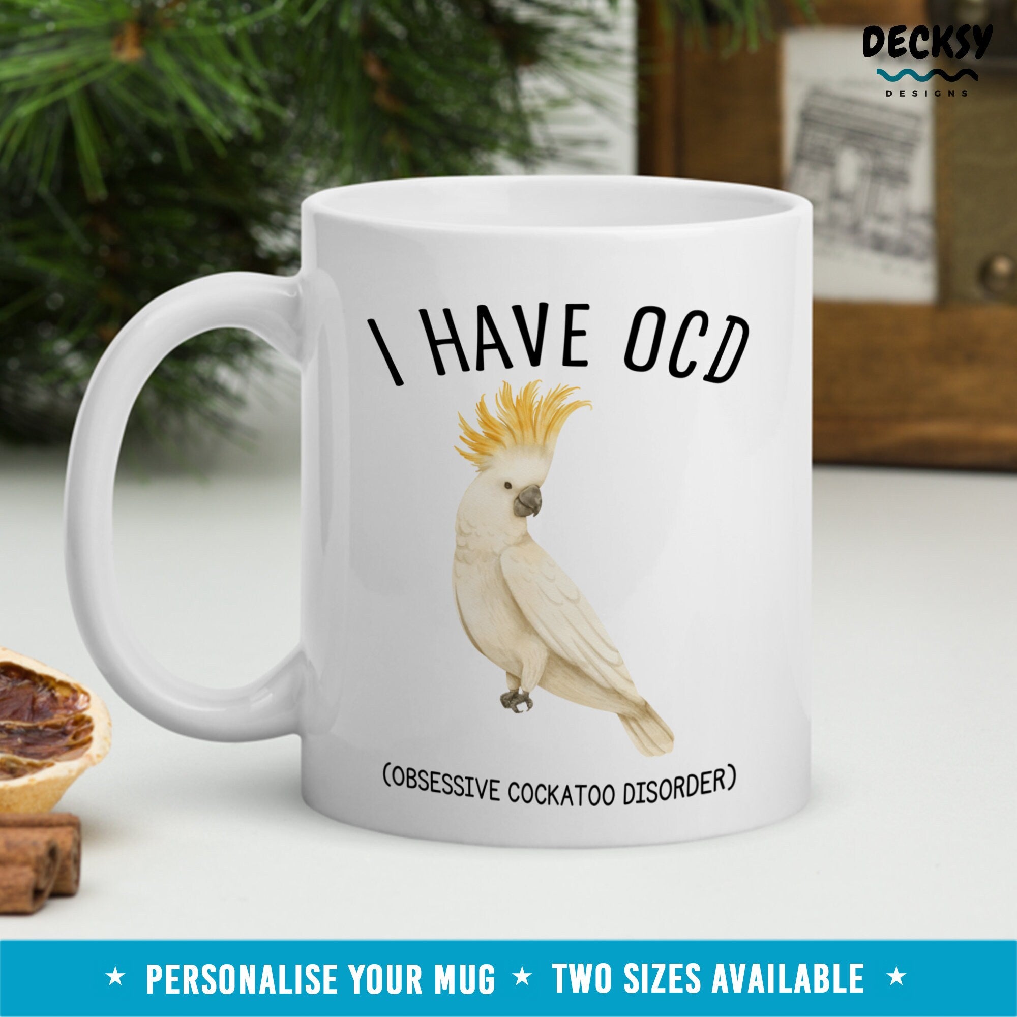 Funny Cockatoo Mug, Custom Bird Lover Gift, Bird Mom Mug, Bird Dad Gift, Australian Yellow Tail Cockatoo, Bird Watching Mug, Ornithologist Mugs by DecksyDesigns