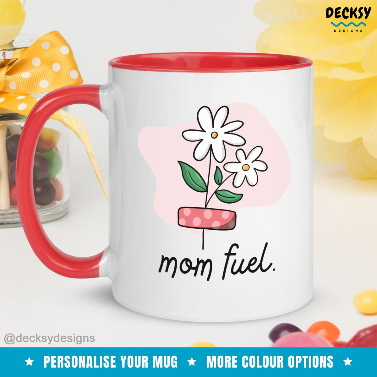 Mom Fuel Mug, Personalised Gift For Mother, Mothers Day Mug, Gift From Daughter, New Mum Gift For Wife, Flower Morning Mug Best Mom Ever Mug Mugs by DecksyDesigns