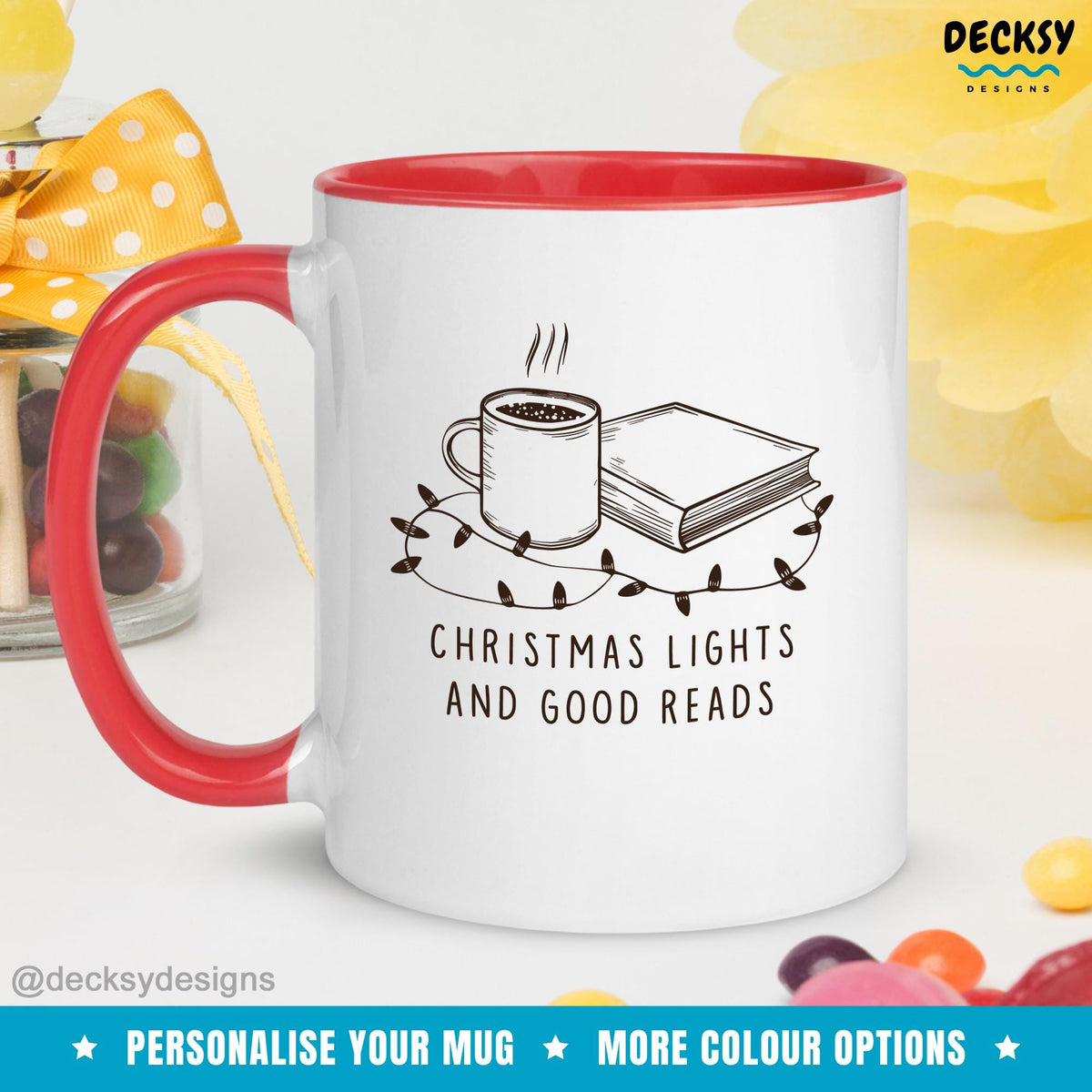 Christmas Book Mug, Reading Coffee Mug, Custom Reader Gift Idea, Xmas Gift For Book Lover, Bookworm Mug, Library Teacher Gift, Bookish Gift Mugs by DecksyDesigns