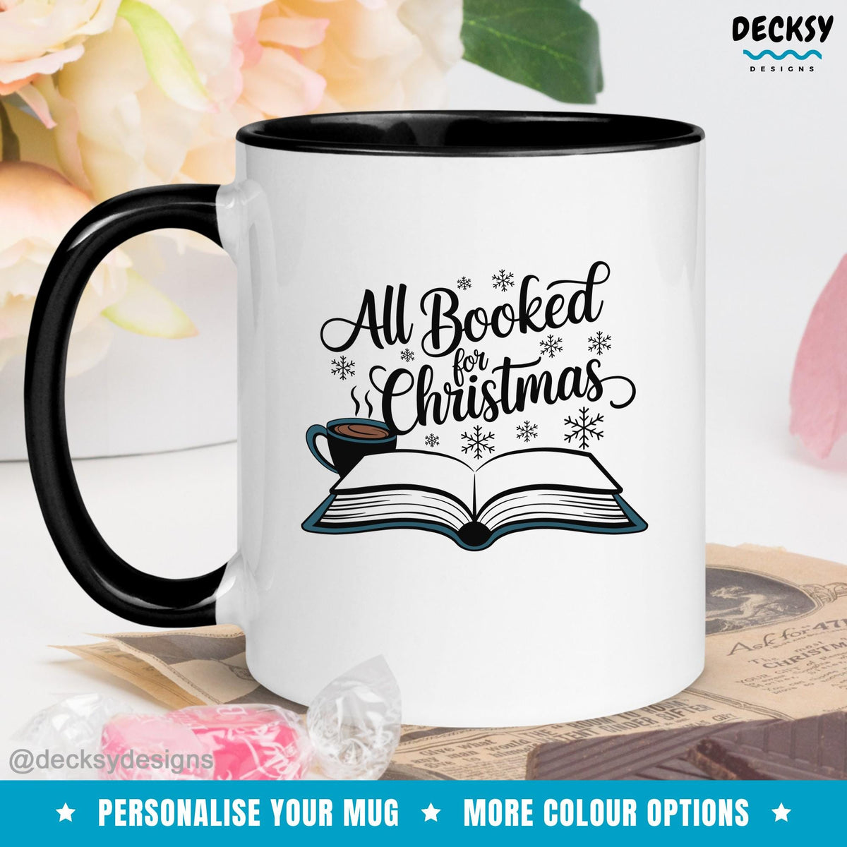 Christmas Book Mug, Custom Gift For Book Lover, Reading Mug Gift, Holiday Book Mug, Gift For Introvert, Bookworm Mug, Christmas Coffee Cup Mugs by DecksyDesigns