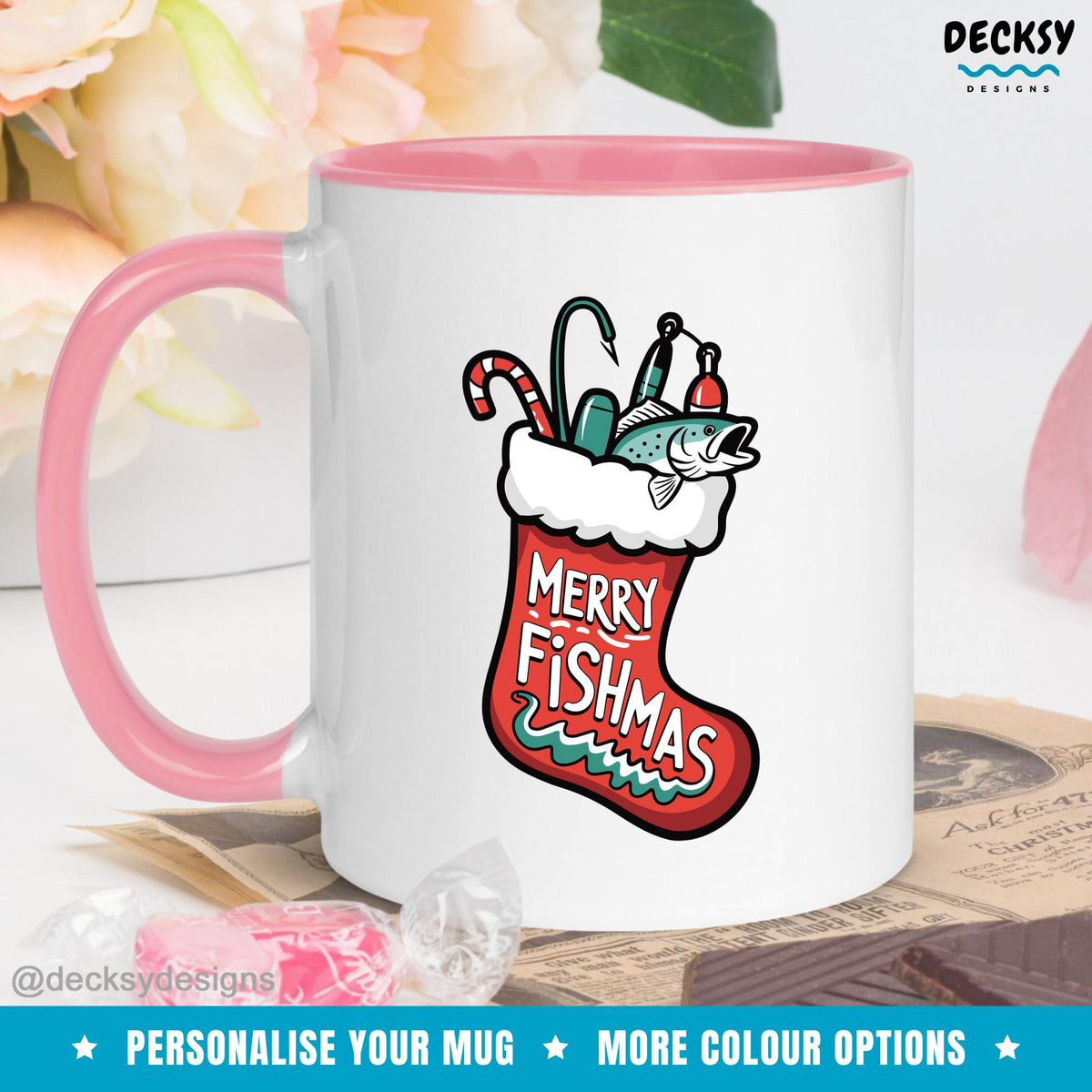 Xmas Fishing Mug, Christmas Fishing Mug Dad, Custom Fishing Gift Men, Fishing Lover Gift, Personalised Gifts for Him, Holiday Camping Mug Mugs by DecksyDesigns