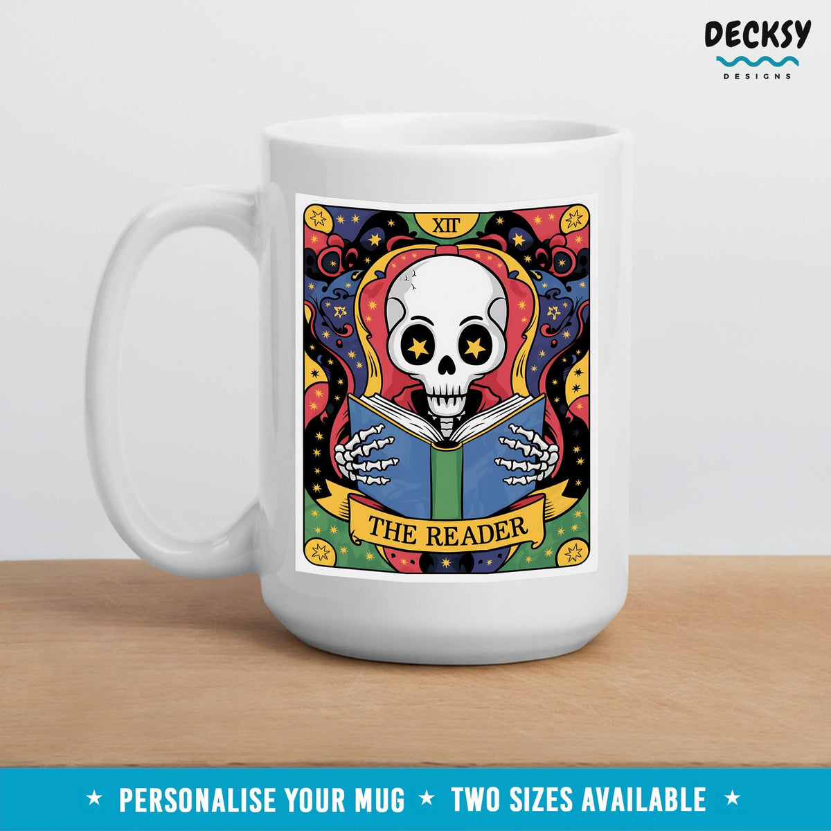 Skeleton Reading Mug, Bookish Gift For Her, Reading Skull Mug, Gift For Book Lover, Book Club Gifts, Bookworm Mug, The Reader Tarot Cup Mugs by DecksyDesigns